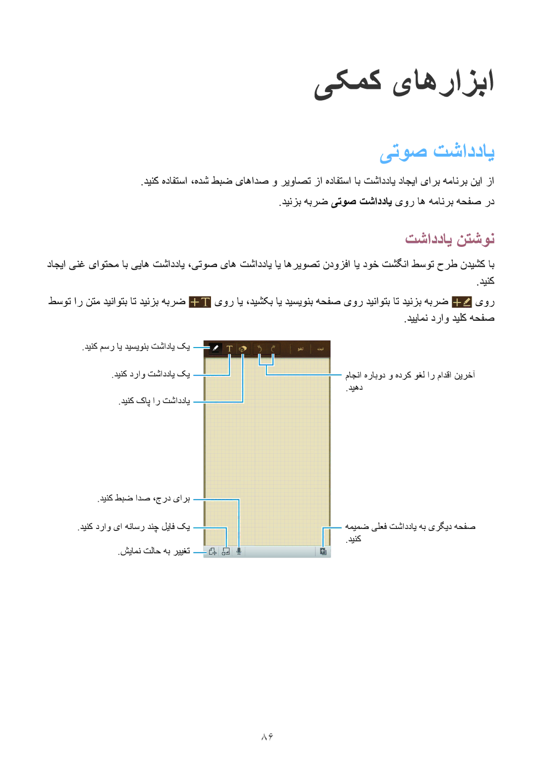 Samsung GT-I9192ZIAMRT, GT-I9192DKYTUN, GT-I9192ZPAMRT, GT-I9192ZNAAFR manual یکمک یاهرازبا, یتوص تشاددای, تشاددای نتشون 