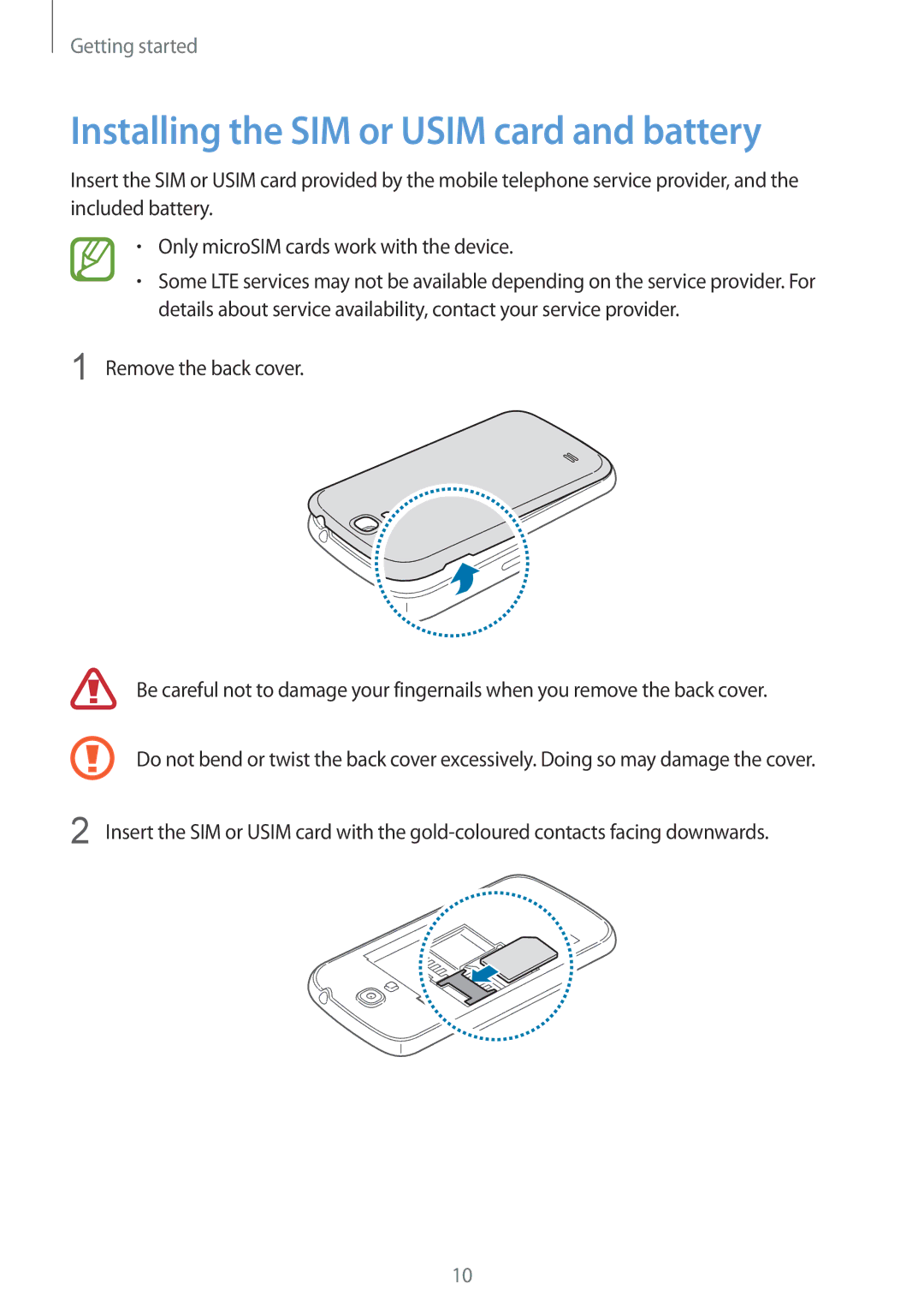 Samsung GT-I9195 user manual Installing the SIM or Usim card and battery 