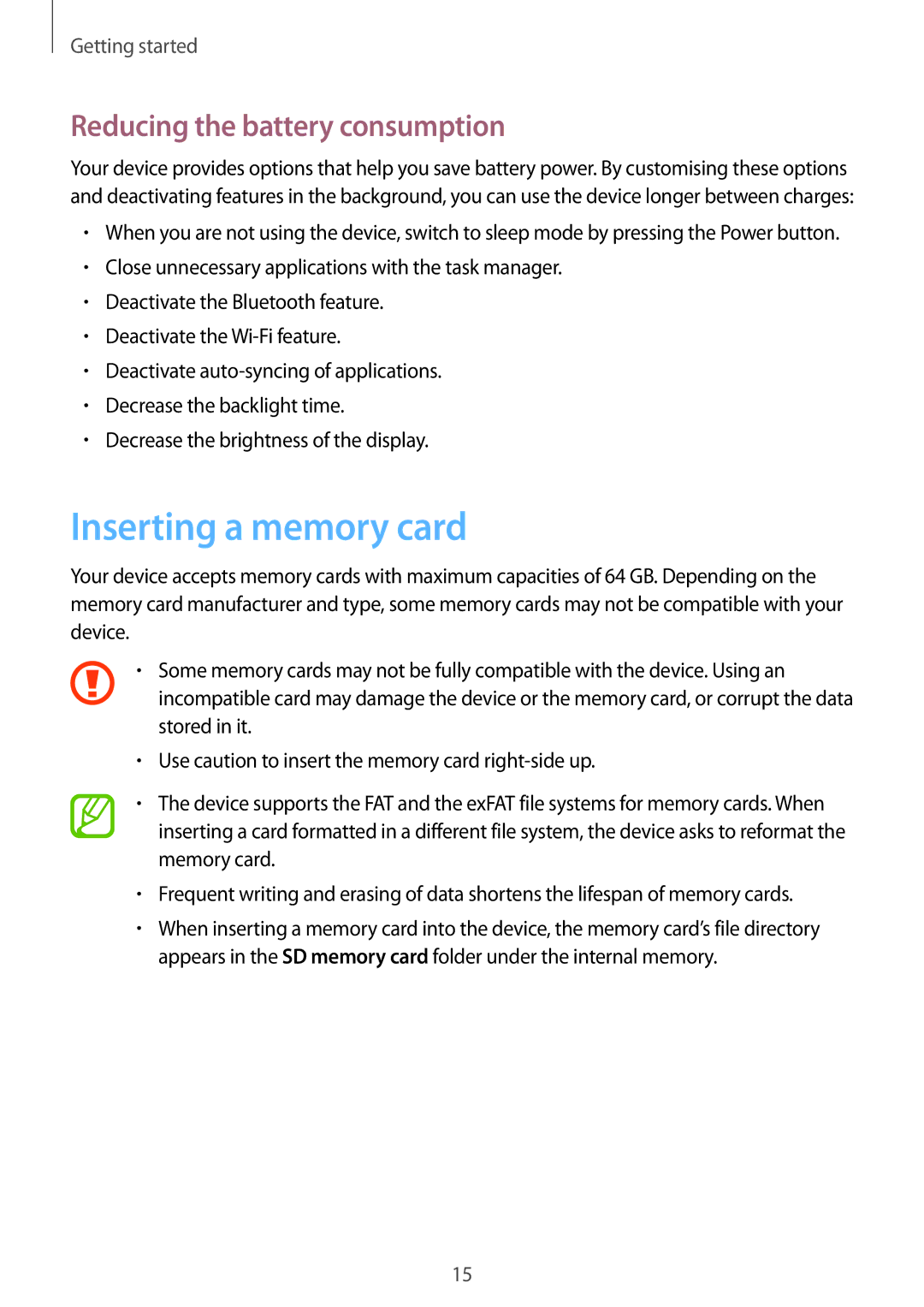 Samsung GT-I9195 user manual Inserting a memory card, Reducing the battery consumption 