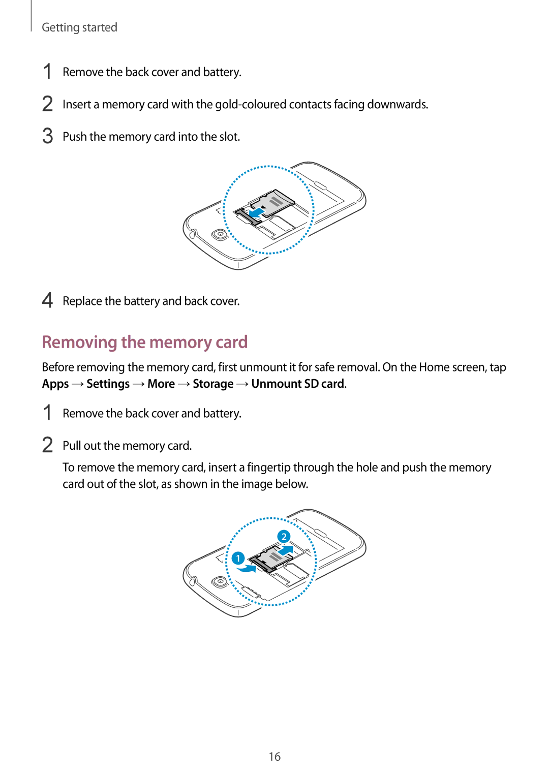 Samsung GT-I9195 user manual Removing the memory card 