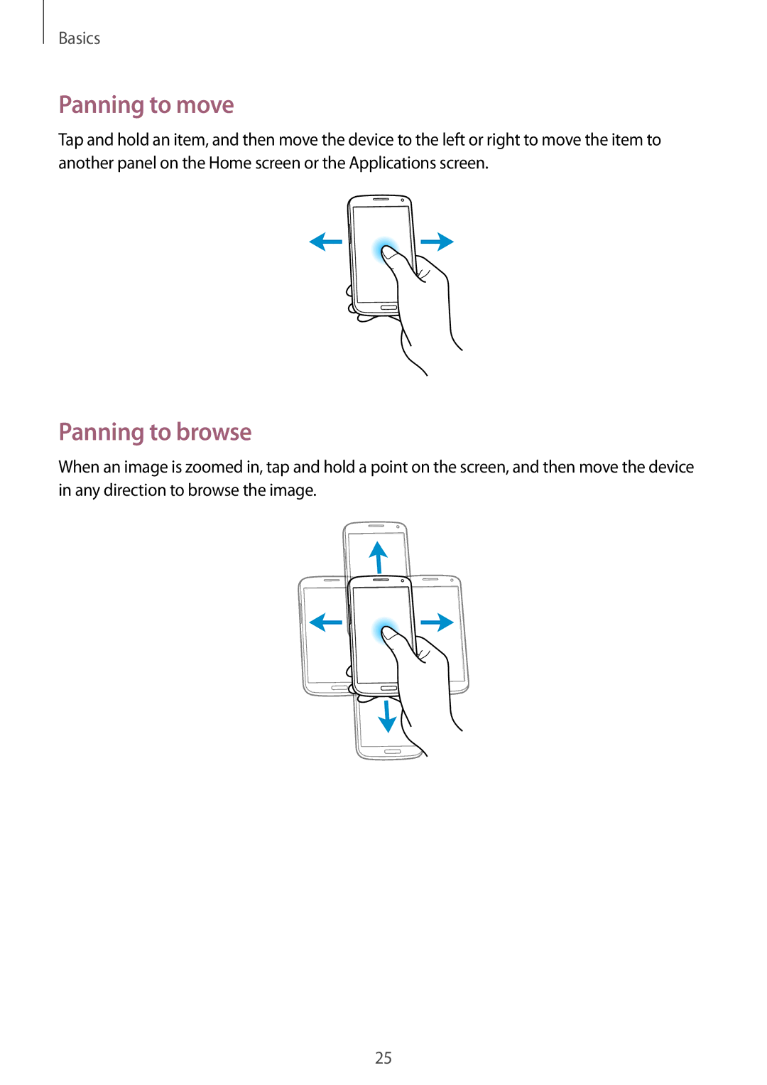 Samsung GT-I9195 user manual Panning to move, Panning to browse 