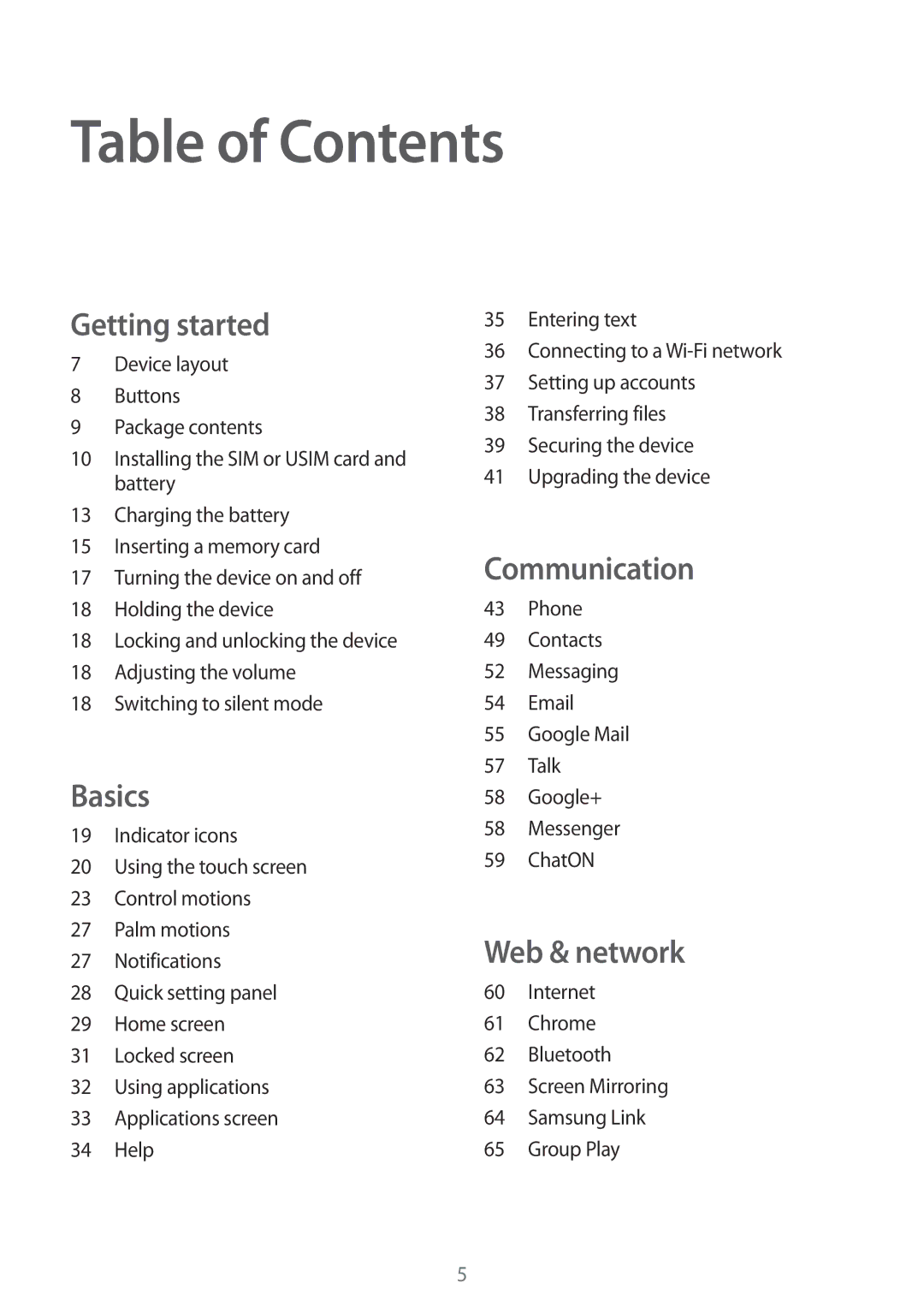 Samsung GT-I9195 user manual Table of Contents 