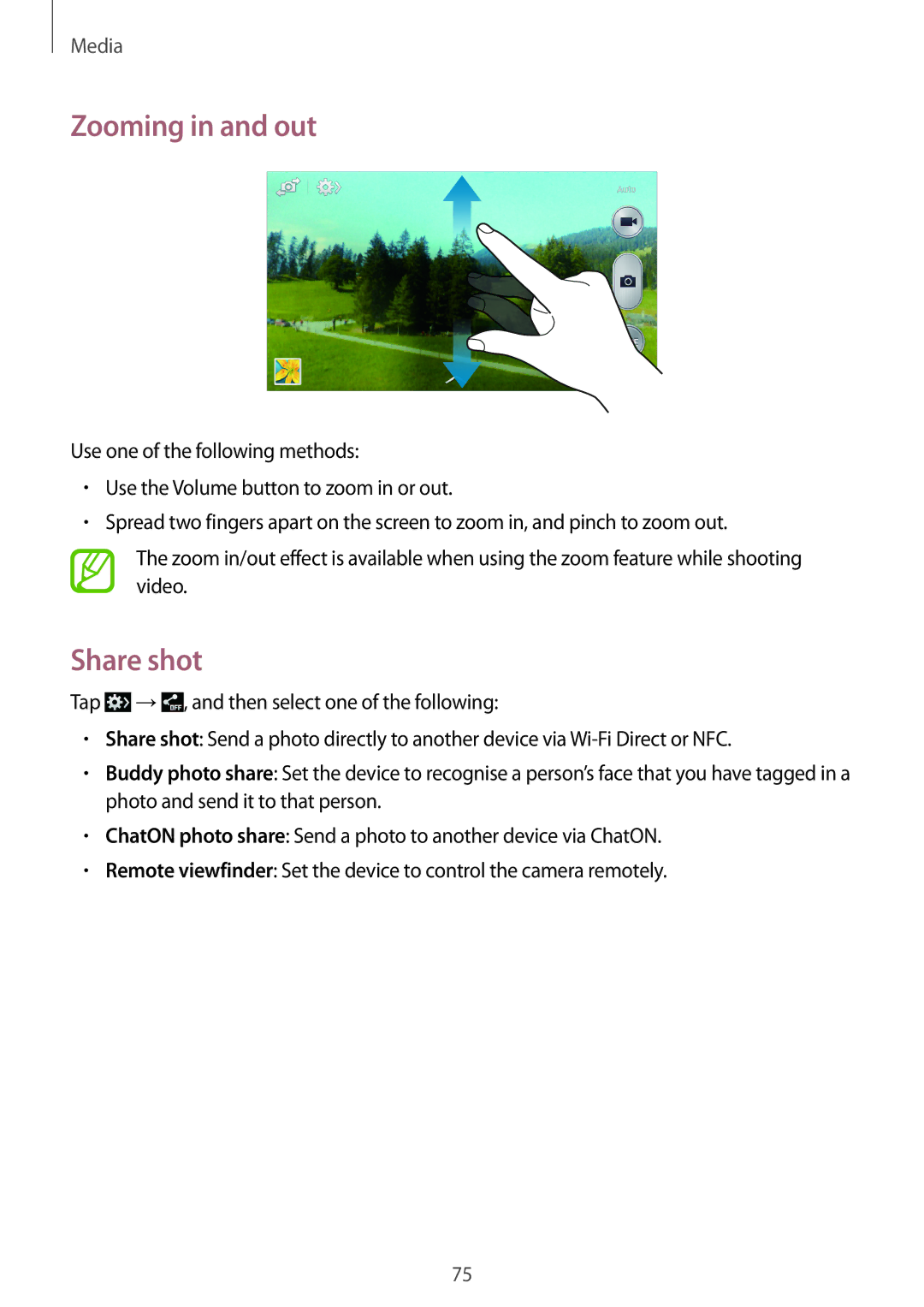 Samsung GT-I9195 user manual Zooming in and out, Share shot 