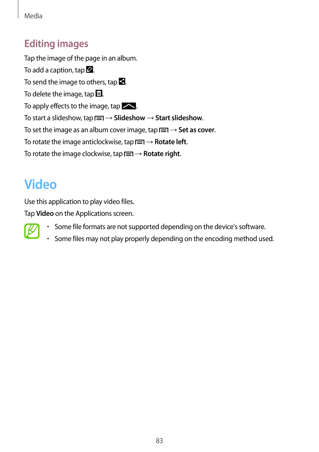 Samsung GT-I9195 user manual Video, →Rotate left, →Rotate right 