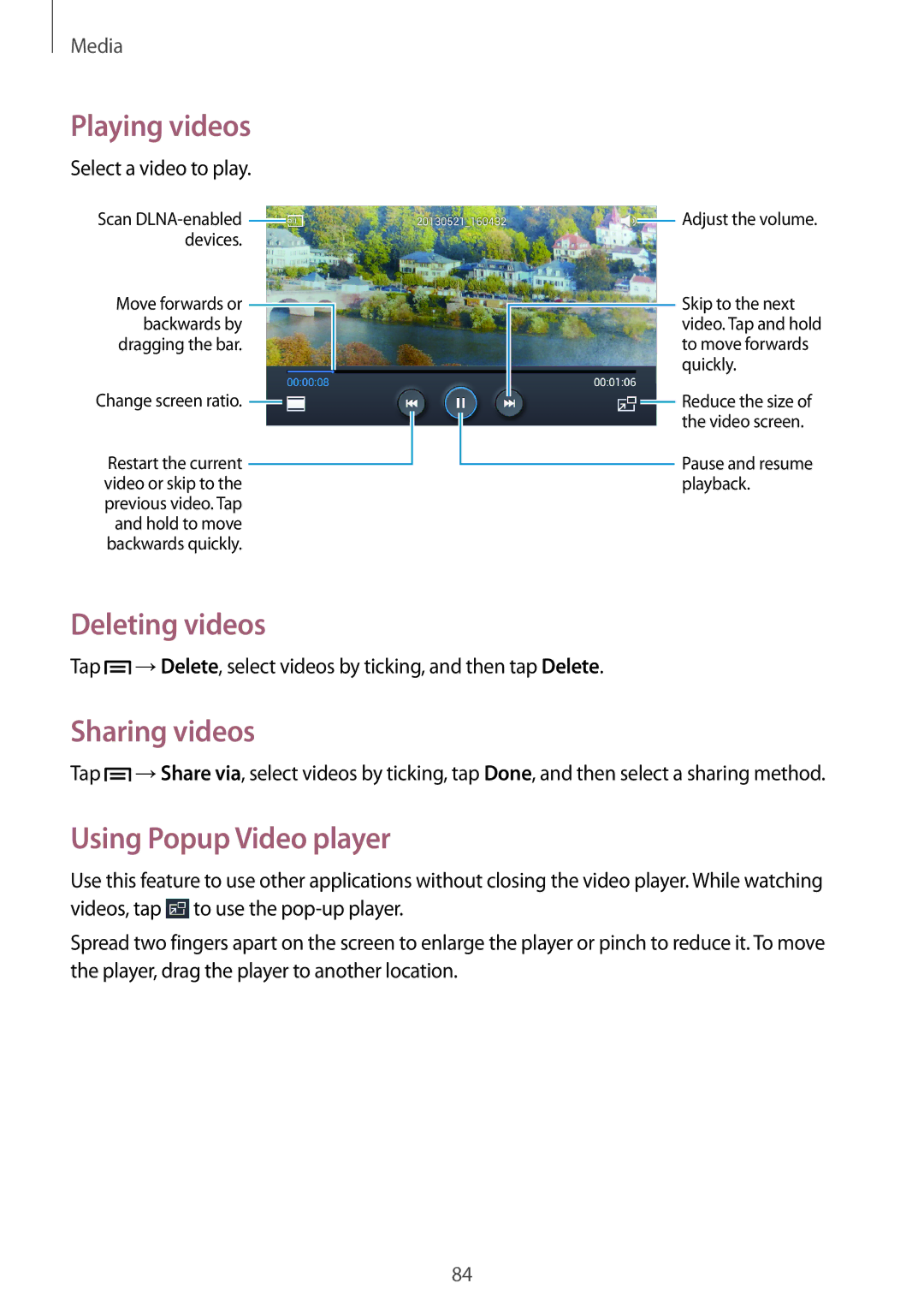 Samsung GT-I9195 user manual Deleting videos, Sharing videos, Using Popup Video player 