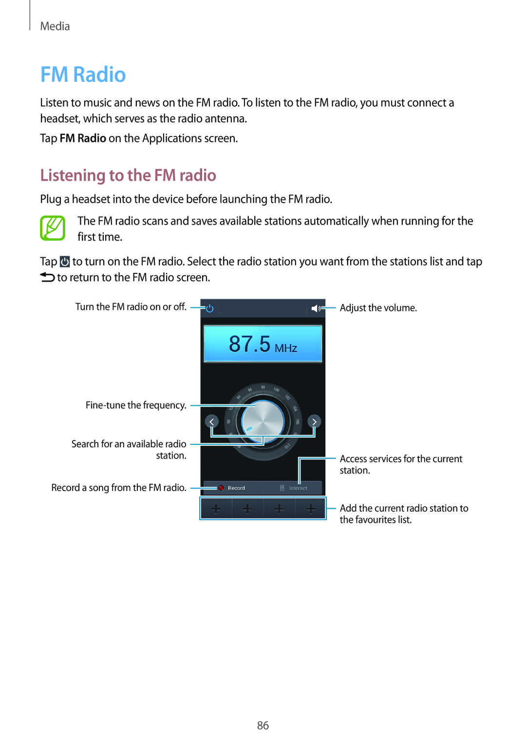 Samsung GT-I9195 user manual FM Radio, Listening to the FM radio 