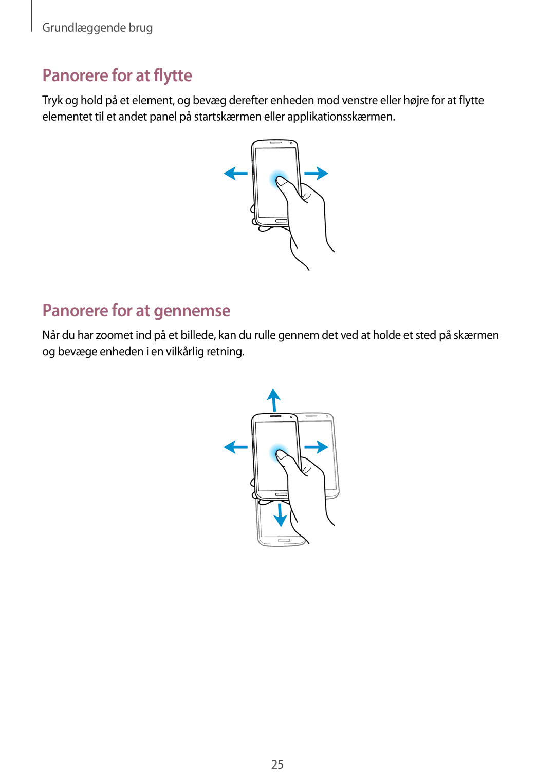 Samsung GT-I9195ZNANEE, GT-I9195DKINEE, GT-I9195DKYNEE, GT-I9195ZKANEE manual Panorere for at flytte, Panorere for at gennemse 