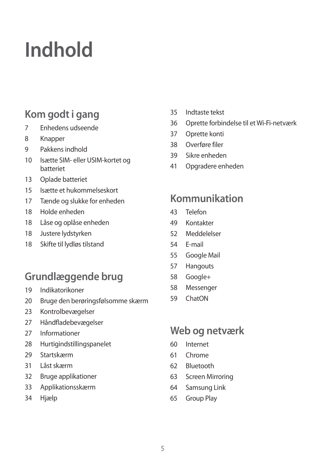 Samsung GT-I9195ZNANEE, GT-I9195DKINEE, GT-I9195DKYNEE, GT-I9195ZKANEE, GT-I9195ZPANEE manual Indhold, Kom godt i gang 