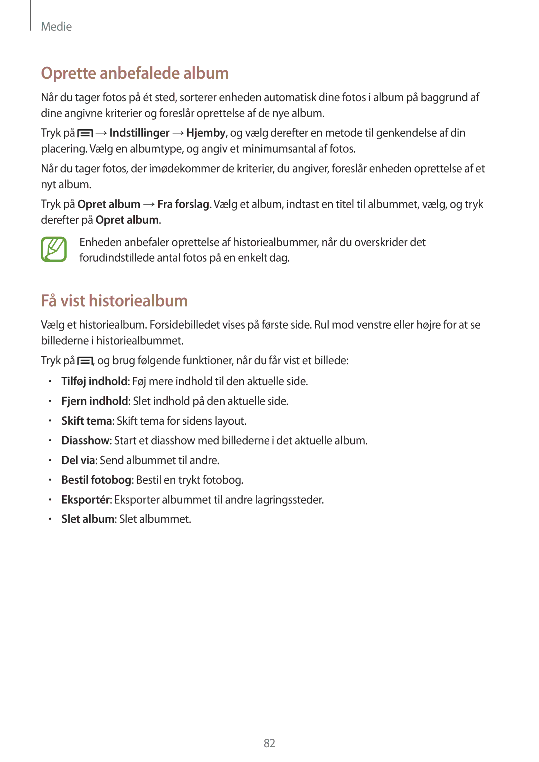 Samsung GT-I9195ZKANEE, GT-I9195DKINEE, GT-I9195DKYNEE, GT-I9195ZPANEE manual Oprette anbefalede album, Få vist historiealbum 