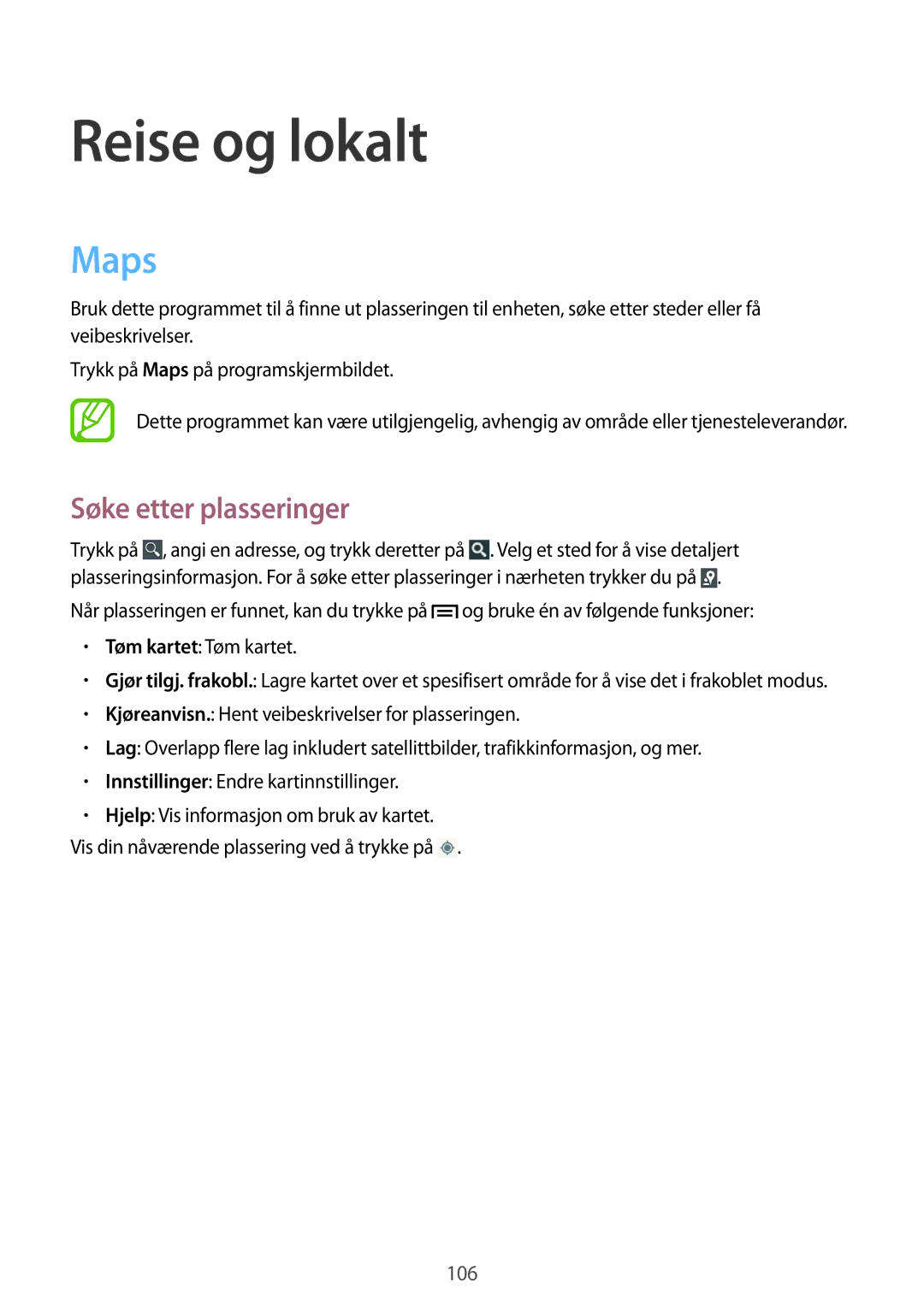 Samsung GT-I9195ZWINEE, GT-I9195DKINEE, GT-I9195DKYNEE, GT-I9195ZKANEE manual Reise og lokalt, Maps, Søke etter plasseringer 