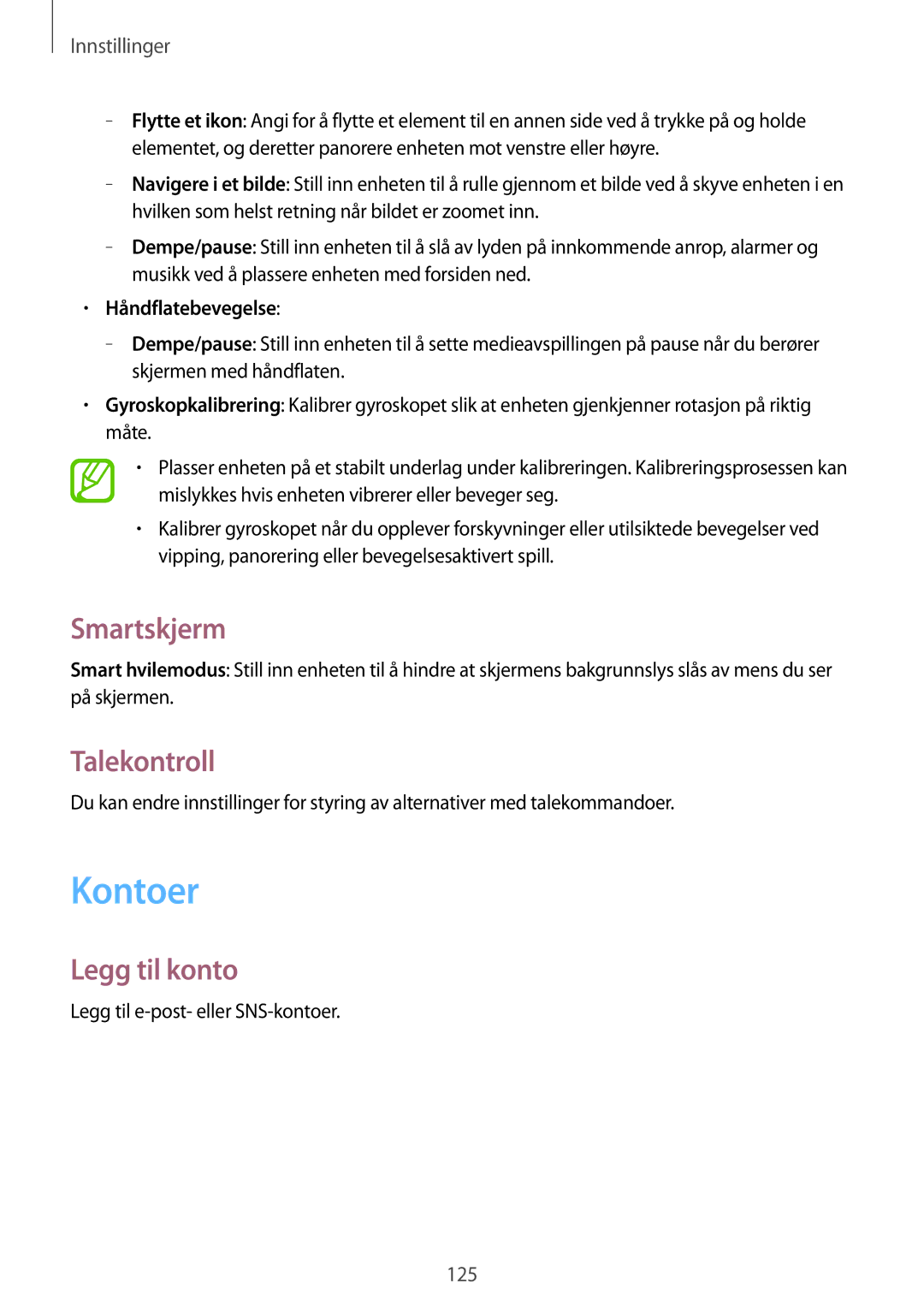 Samsung GT-I9195ZNANEE, GT-I9195DKINEE manual Kontoer, Smartskjerm, Talekontroll, Legg til konto, Håndflatebevegelse 