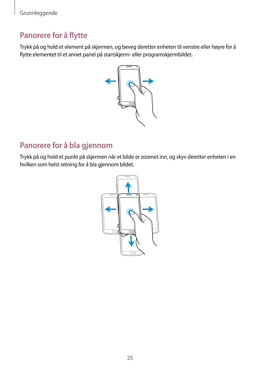 Samsung GT-I9195ZNANEE, GT-I9195DKINEE, GT-I9195DKYNEE, GT-I9195ZKANEE Panorere for å flytte, Panorere for å bla gjennom 