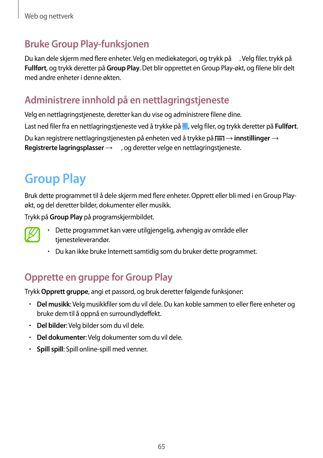 Samsung GT-I9195ZNANEE, GT-I9195DKINEE Bruke Group Play-funksjonen, Administrere innhold på en nettlagringstjeneste 