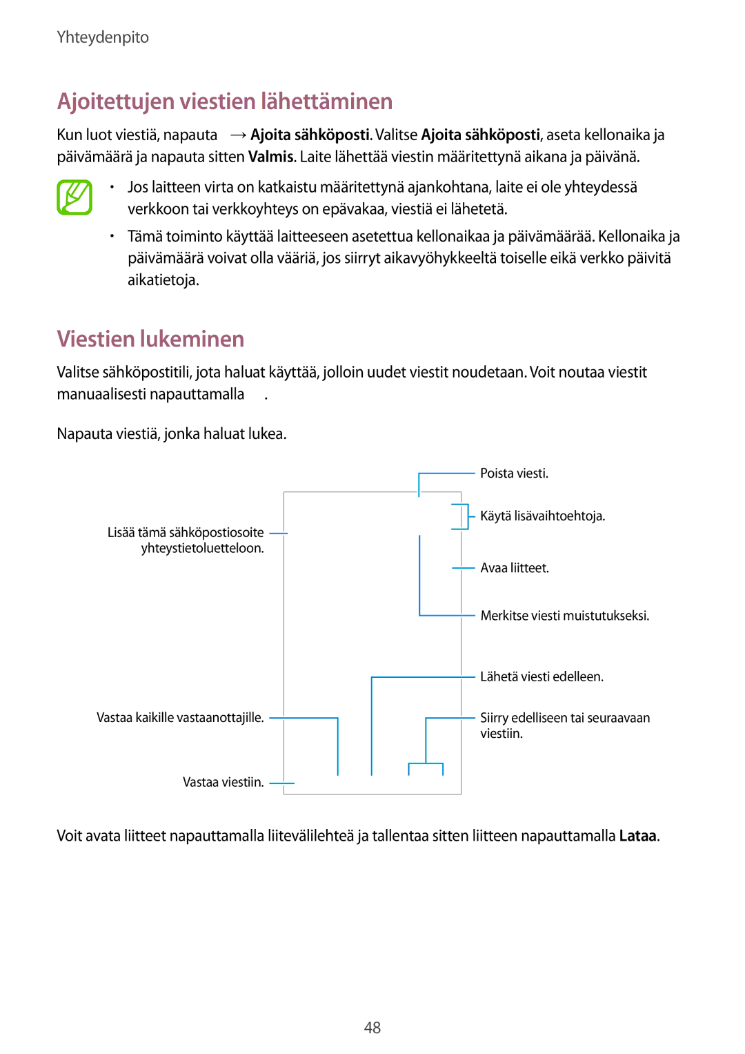 Samsung GT-I9195DKINEE, GT-I9195ZWINEE, GT-I9195ZKINEE manual Viestien lukeminen 