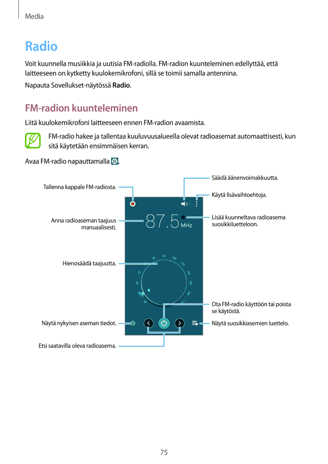 Samsung GT-I9195DKINEE, GT-I9195ZWINEE, GT-I9195ZKINEE manual Radio, FM-radion kuunteleminen 