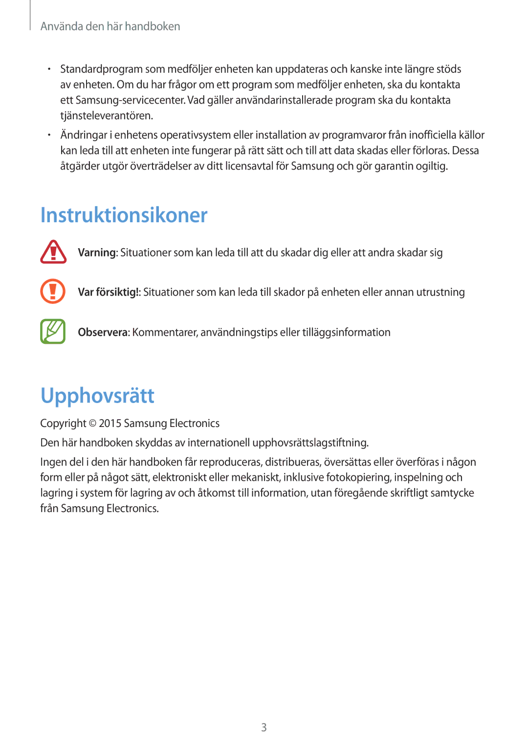 Samsung GT-I9195DKINEE, GT-I9195ZWINEE, GT-I9195ZKINEE manual Instruktionsikoner, Upphovsrätt 