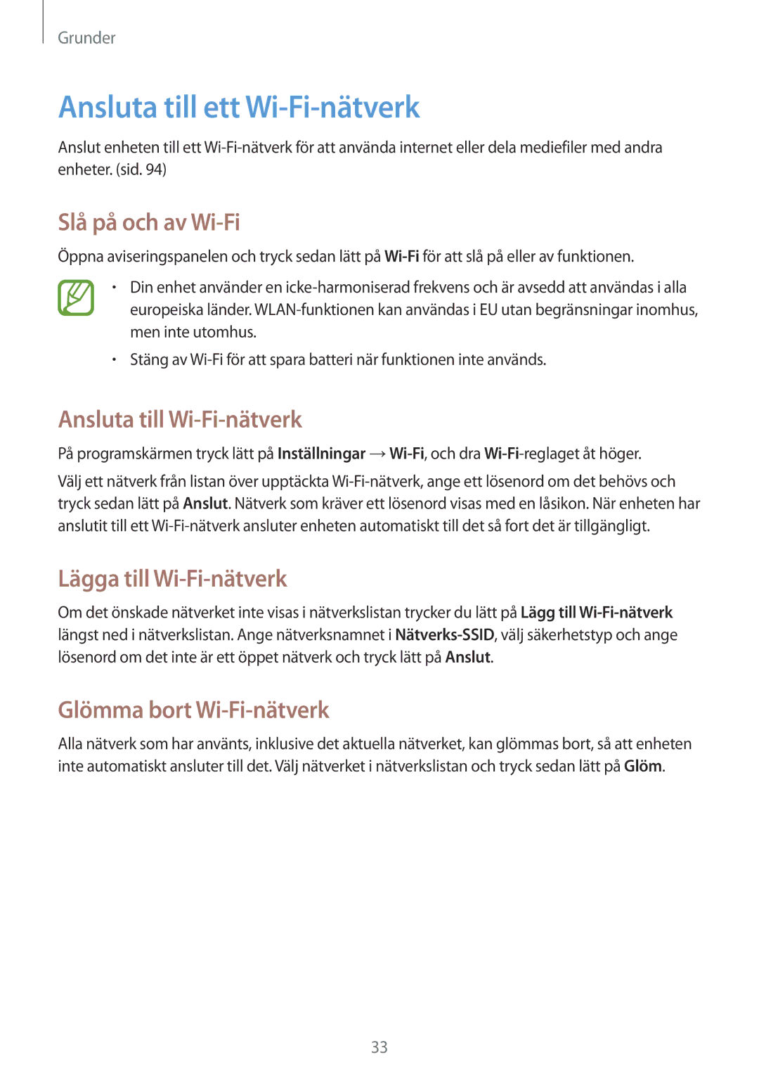 Samsung GT-I9195DKINEE, GT-I9195ZWINEE Ansluta till ett Wi-Fi-nätverk, Slå på och av Wi-Fi, Ansluta till Wi-Fi-nätverk 