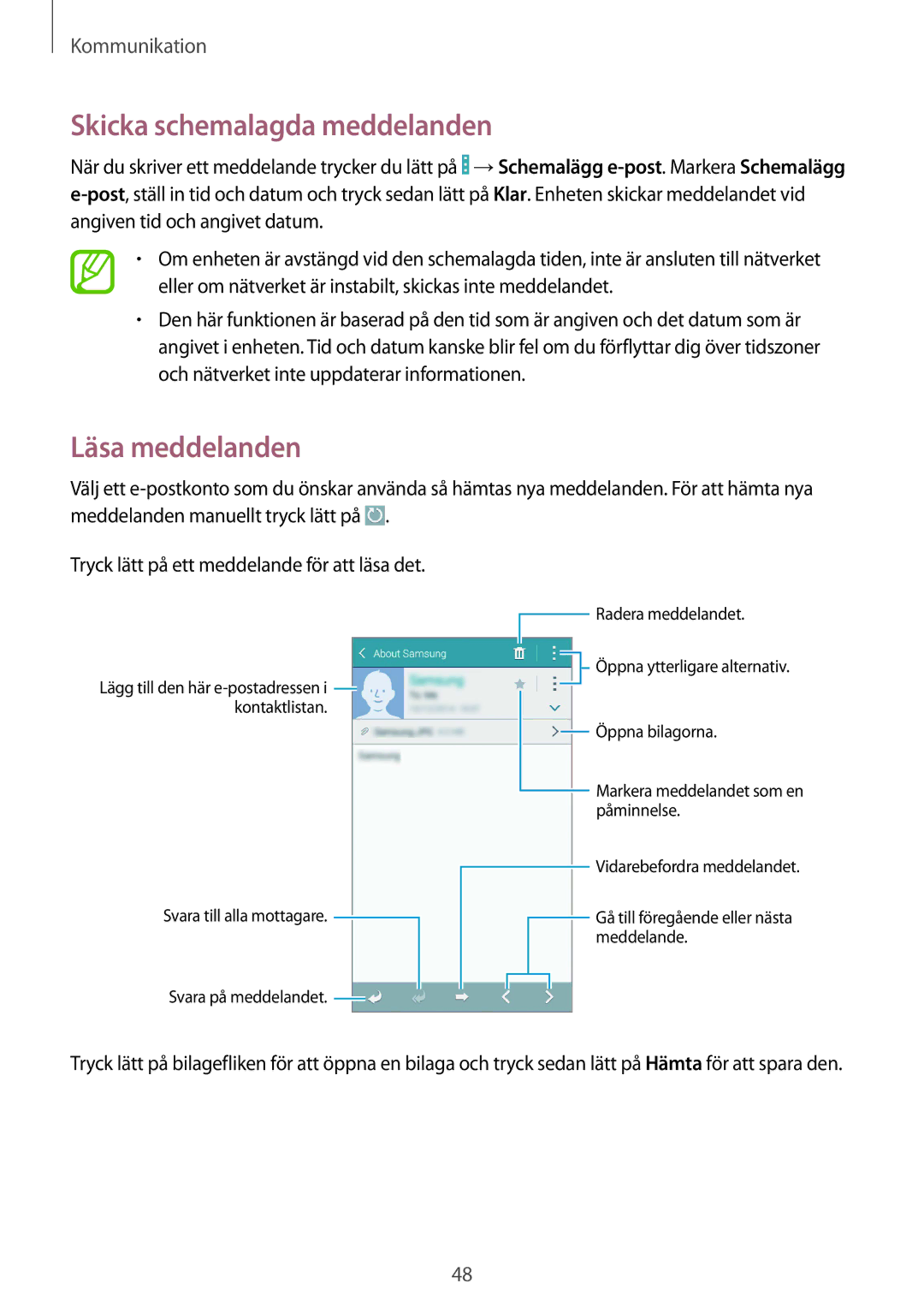 Samsung GT-I9195DKINEE, GT-I9195ZWINEE, GT-I9195ZKINEE manual Läsa meddelanden, Tryck lätt på ett meddelande för att läsa det 