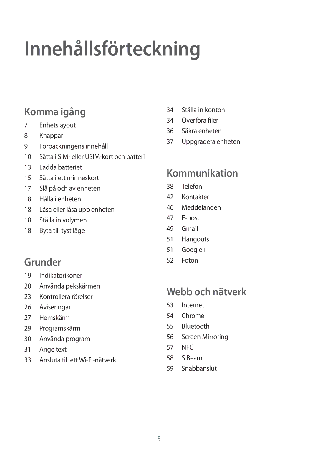 Samsung GT-I9195ZKINEE, GT-I9195DKINEE, GT-I9195ZWINEE manual Innehållsförteckning, Komma igång 