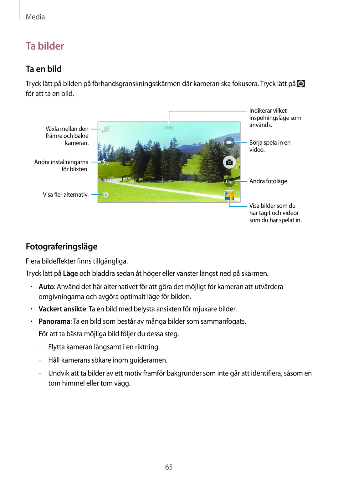 Samsung GT-I9195ZKINEE, GT-I9195DKINEE, GT-I9195ZWINEE manual Ta bilder, Ta en bild, Fotograferingsläge 