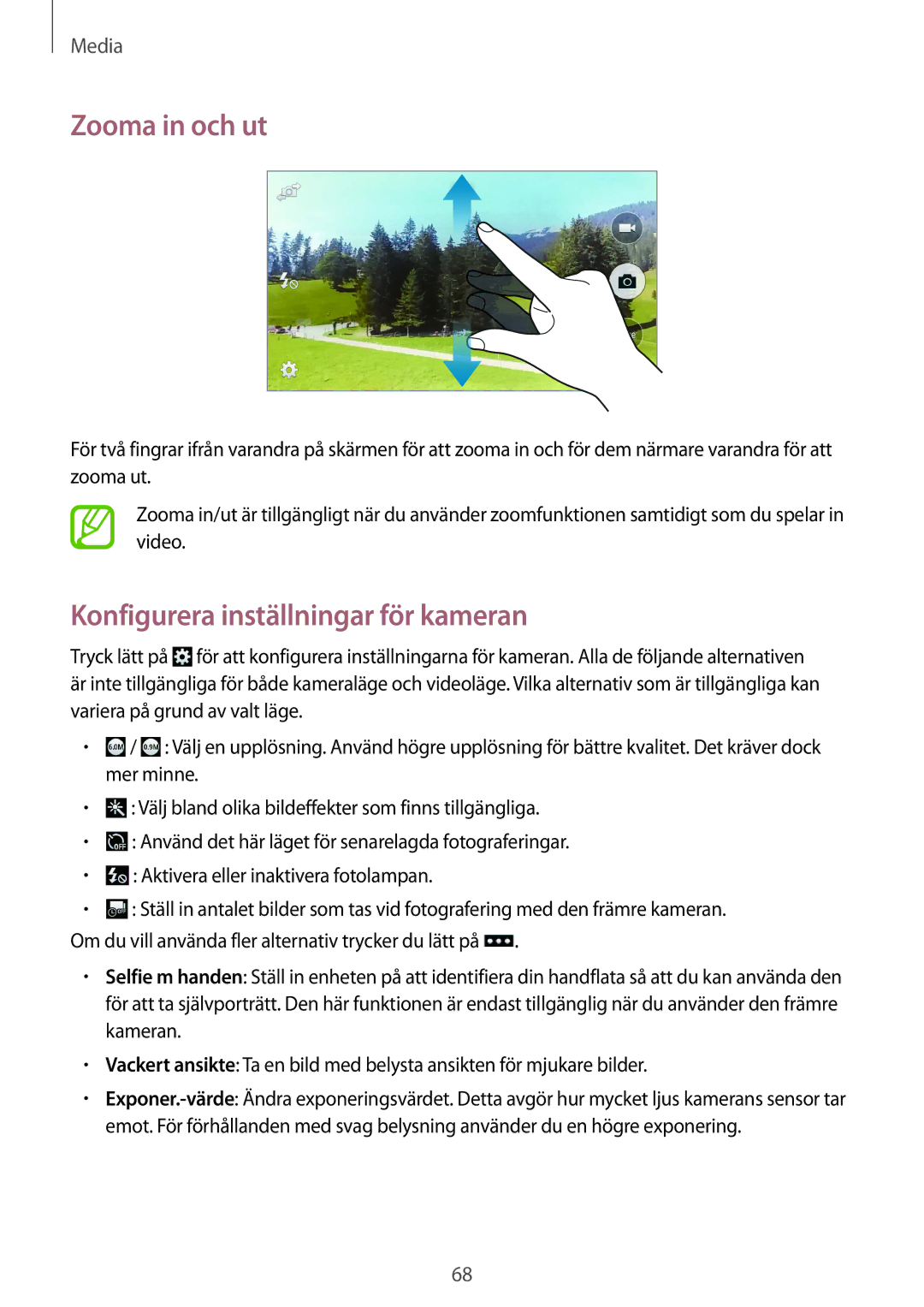 Samsung GT-I9195ZKINEE, GT-I9195DKINEE, GT-I9195ZWINEE manual Zooma in och ut, Konfigurera inställningar för kameran 