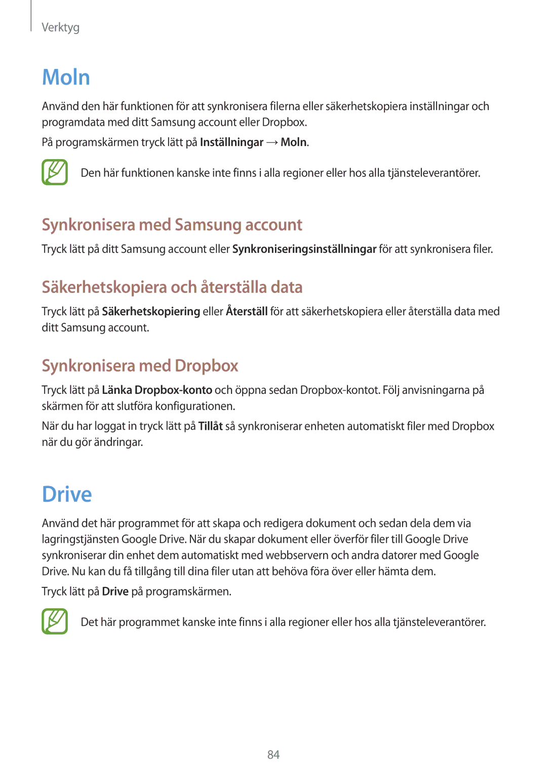 Samsung GT-I9195DKINEE, GT-I9195ZWINEE Moln, Drive, Synkronisera med Samsung account, Säkerhetskopiera och återställa data 