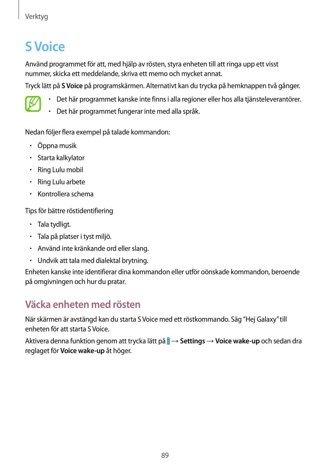 Samsung GT-I9195ZKINEE, GT-I9195DKINEE, GT-I9195ZWINEE manual Voice, Väcka enheten med rösten 