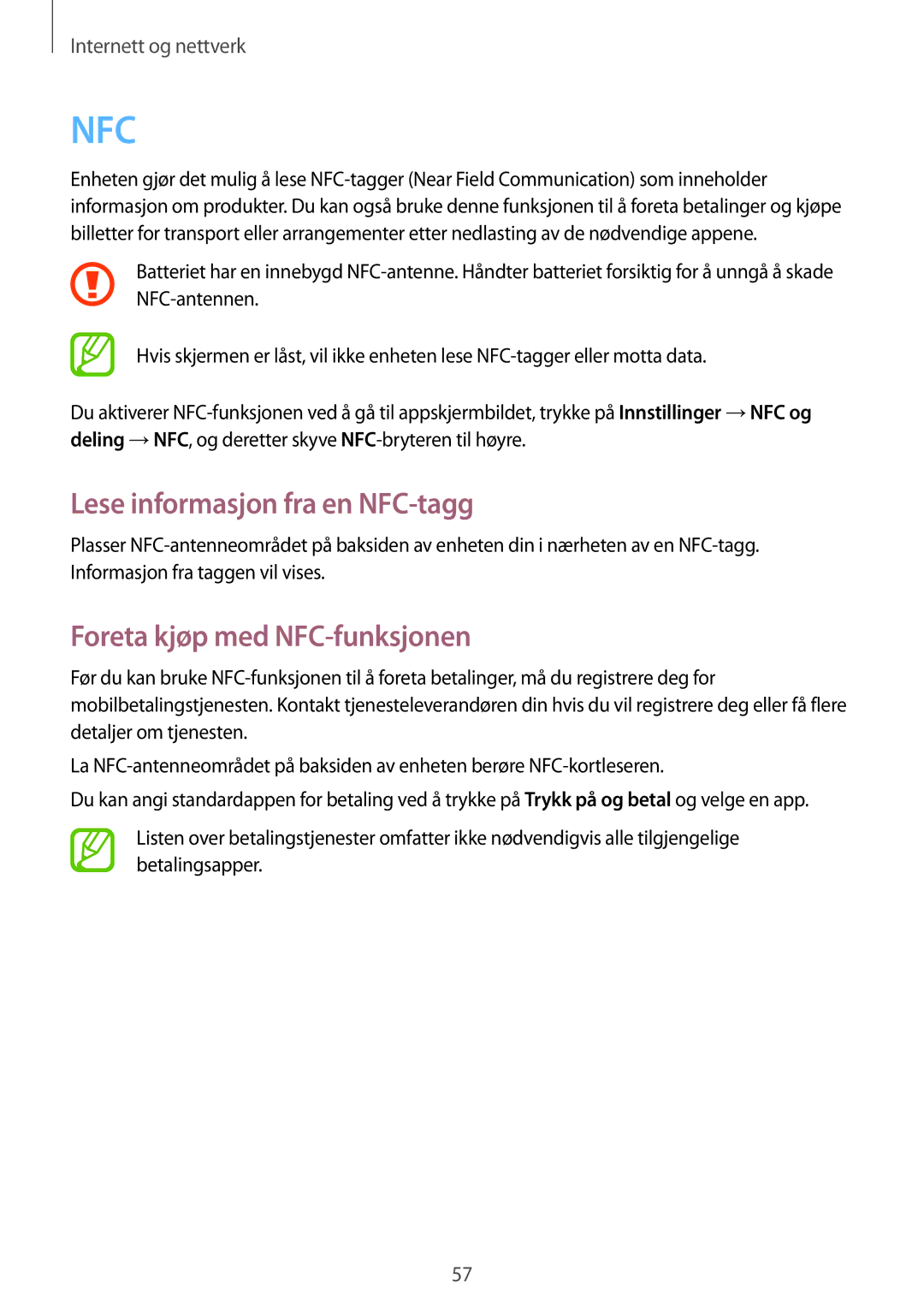 Samsung GT-I9195DKINEE, GT-I9195ZWINEE, GT-I9195ZKINEE Lese informasjon fra en NFC-tagg, Foreta kjøp med NFC-funksjonen 