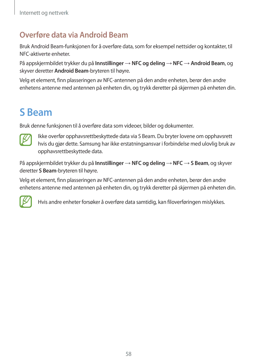 Samsung GT-I9195ZWINEE, GT-I9195DKINEE, GT-I9195ZKINEE manual Overføre data via Android Beam 