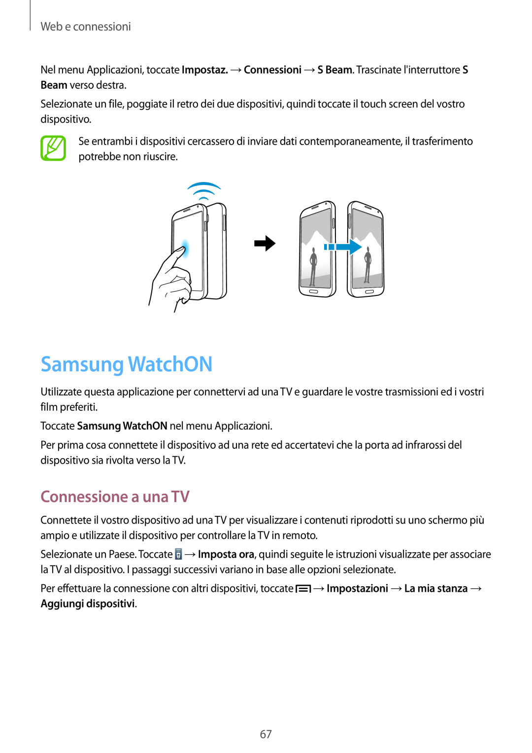 Samsung GT-I9195ZWAPLS, GT-I9195DKYPLS, GT-I9195ZKAWIN manual Samsung WatchON, Connessione a una TV, Web e connessioni 