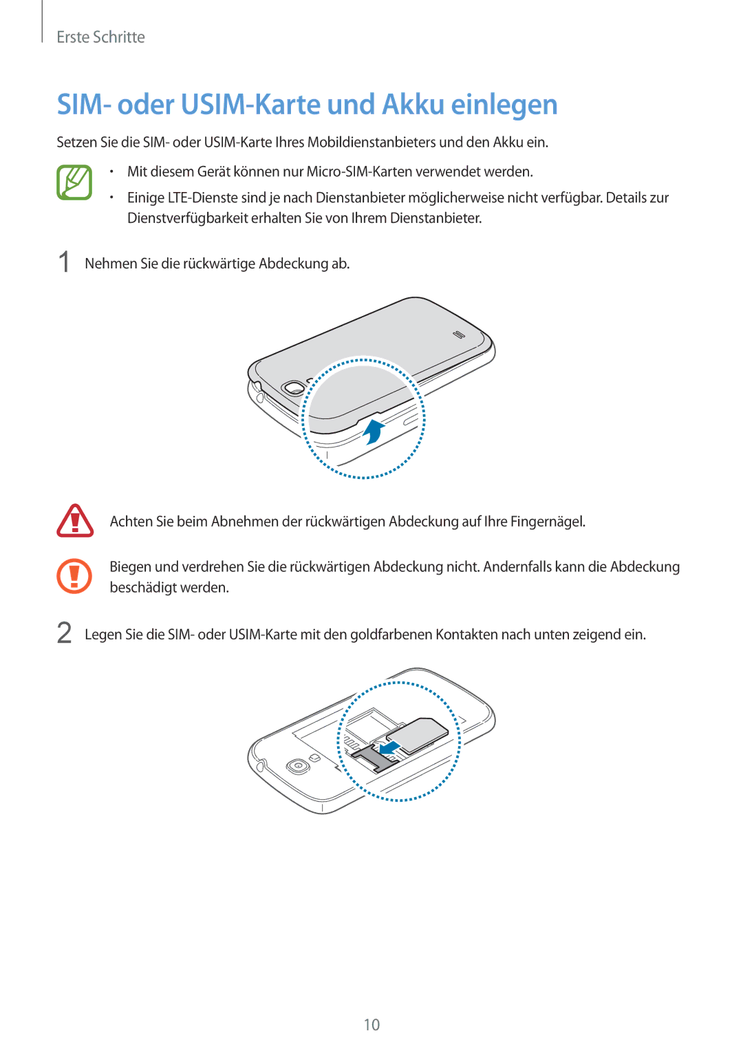 Samsung GT-I9195DKYDTM, GT-I9195ZKADBT, GT-I9195DKYPLS, GT-I9195ZKIATO, GT-I9195ZKAWIN SIM- oder USIM-Karte und Akku einlegen 