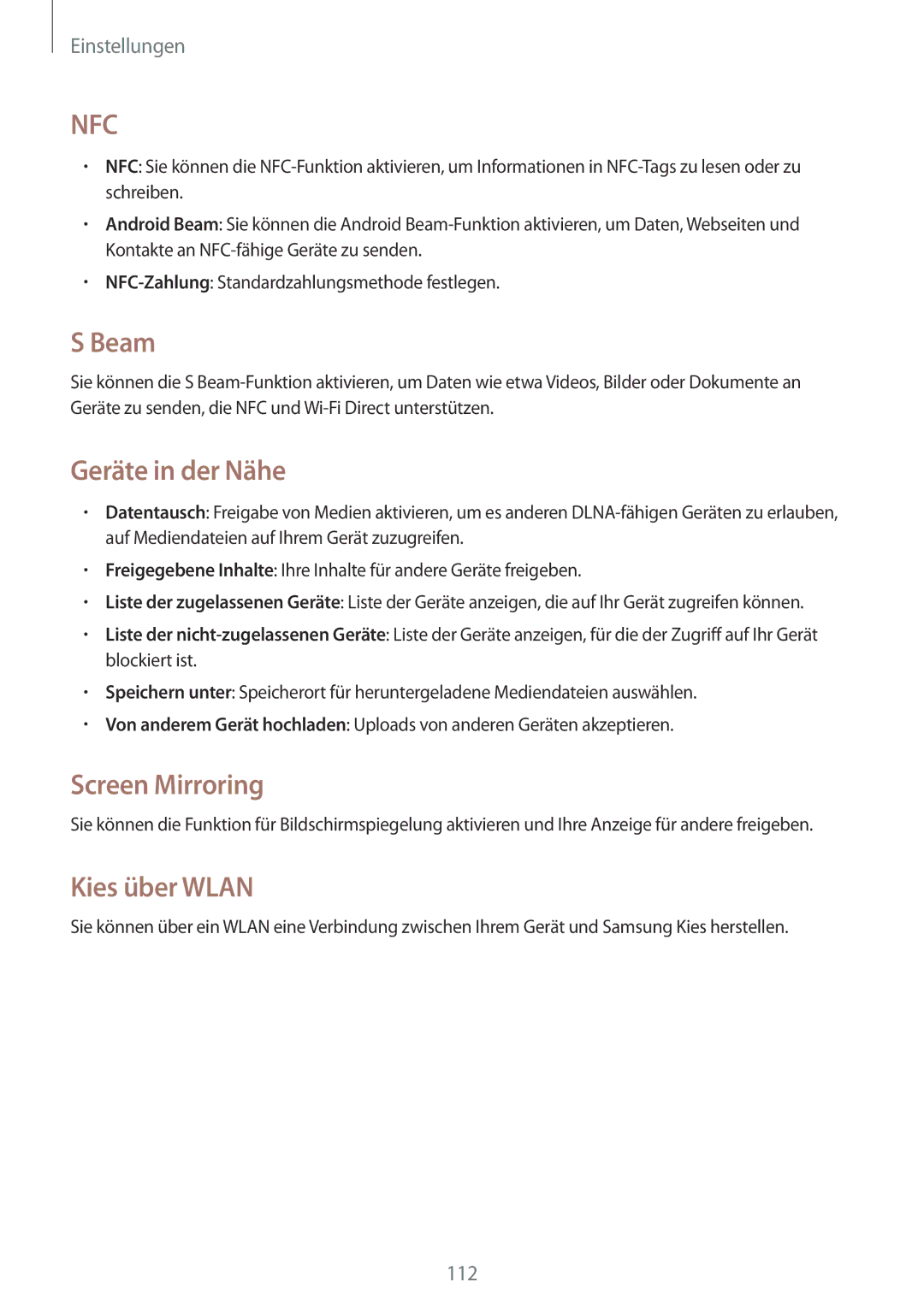 Samsung GT-I9195ZWAVD2, GT-I9195ZKADBT, GT-I9195DKYPLS manual Beam, Geräte in der Nähe, Screen Mirroring, Kies über Wlan 