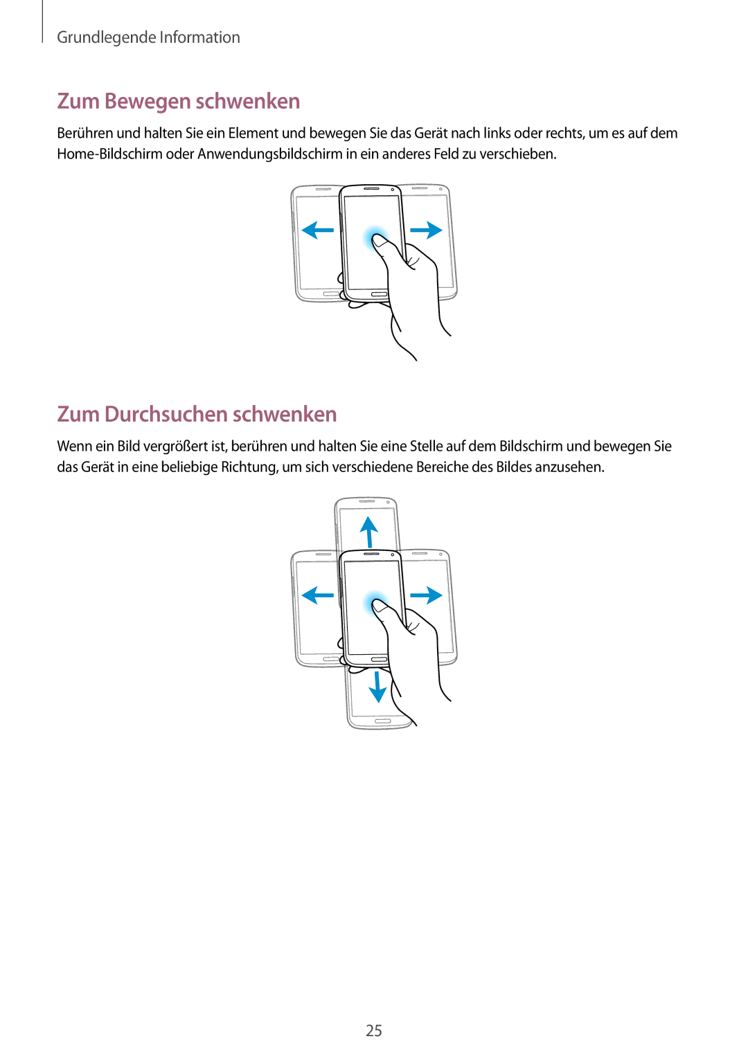 Samsung GT-I9195ZKIDBT, GT-I9195ZKADBT, GT-I9195DKYPLS, GT-I9195ZKIATO manual Zum Bewegen schwenken, Zum Durchsuchen schwenken 