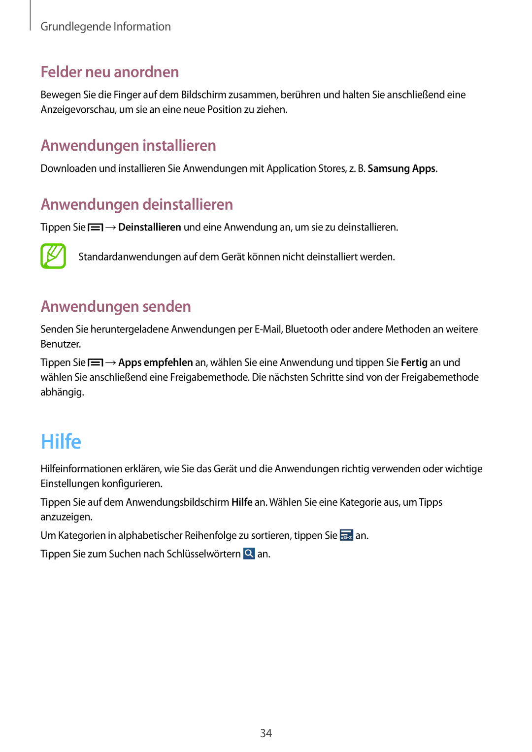 Samsung GT-I9195ZWATCL, GT-I9195ZKADBT Hilfe, Anwendungen installieren, Anwendungen deinstallieren, Anwendungen senden 