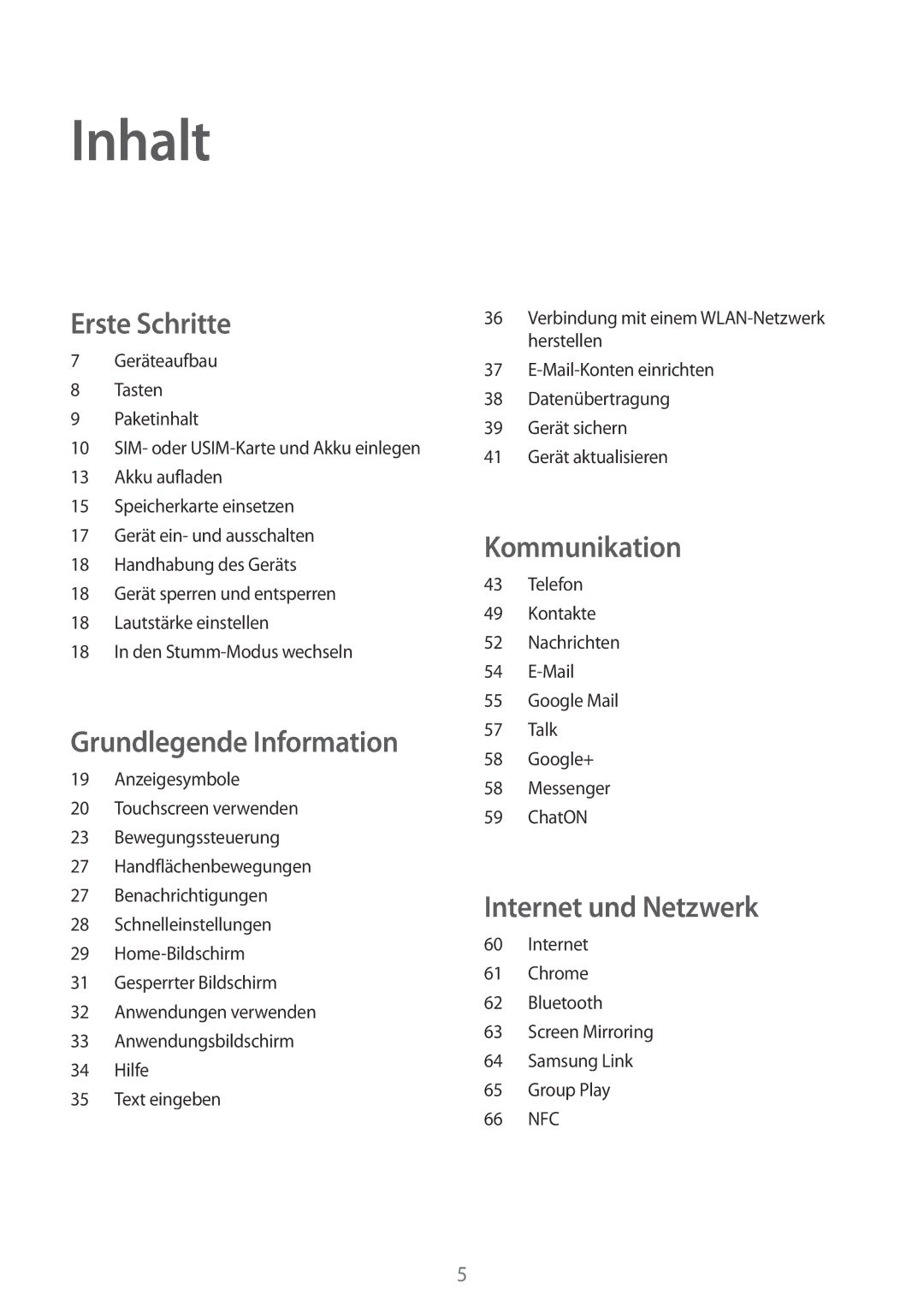 Samsung GT-I9195ZKADTM, GT-I9195ZKADBT, GT-I9195DKYPLS, GT-I9195ZKIATO, GT-I9195ZKAWIN, GT-I9195ZKAMEO Inhalt, Erste Schritte 