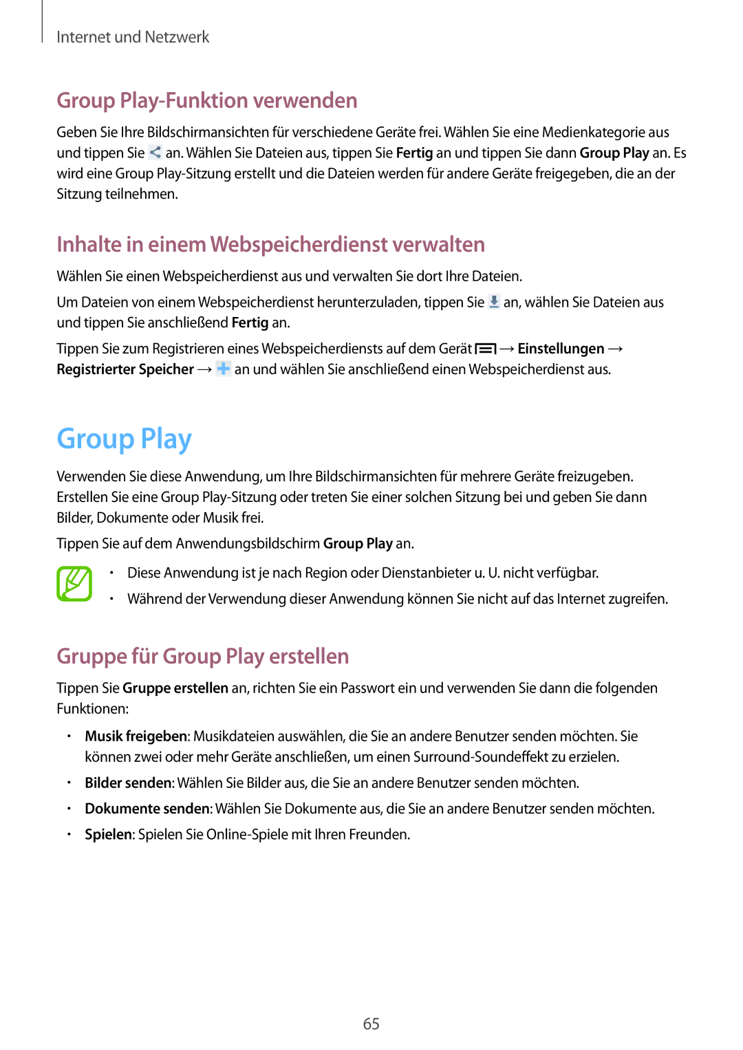 Samsung GT-I9195ZKAWIN, GT-I9195ZKADBT Group Play-Funktion verwenden, Inhalte in einem Webspeicherdienst verwalten 