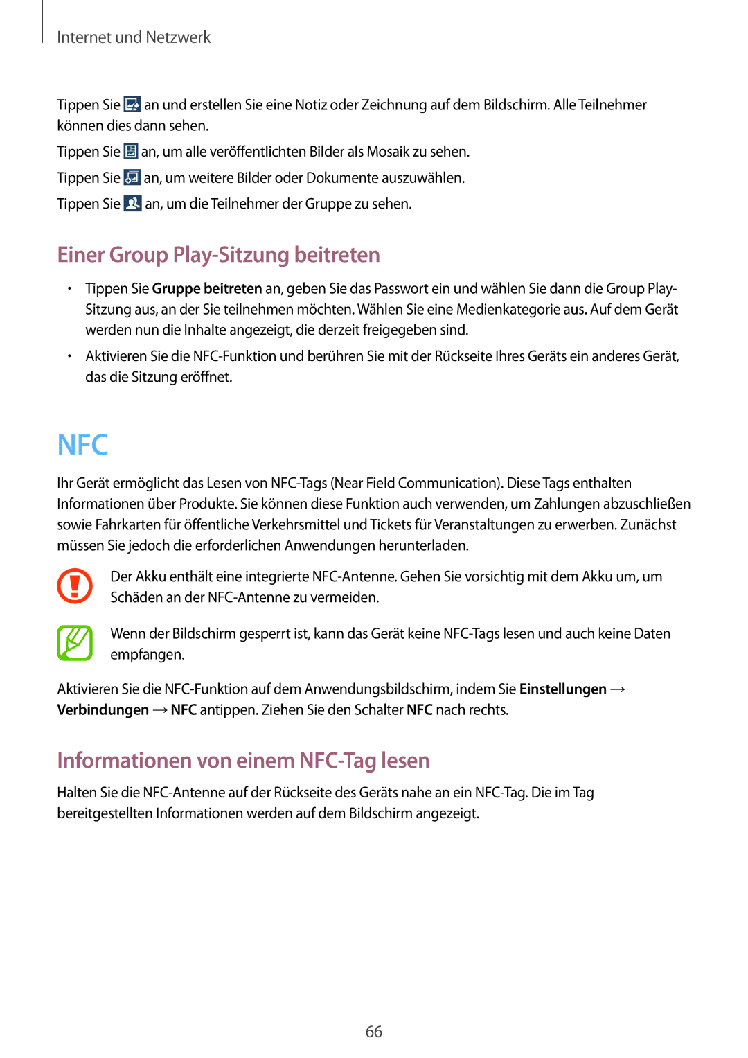 Samsung GT-I9195ZKAMEO, GT-I9195ZKADBT manual Einer Group Play-Sitzung beitreten, Informationen von einem NFC-Tag lesen 