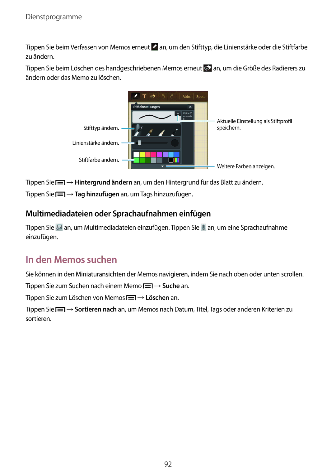Samsung GT-I9195DKYTCL, GT-I9195ZKADBT, GT-I9195DKYPLS Den Memos suchen, Multimediadateien oder Sprachaufnahmen einfügen 