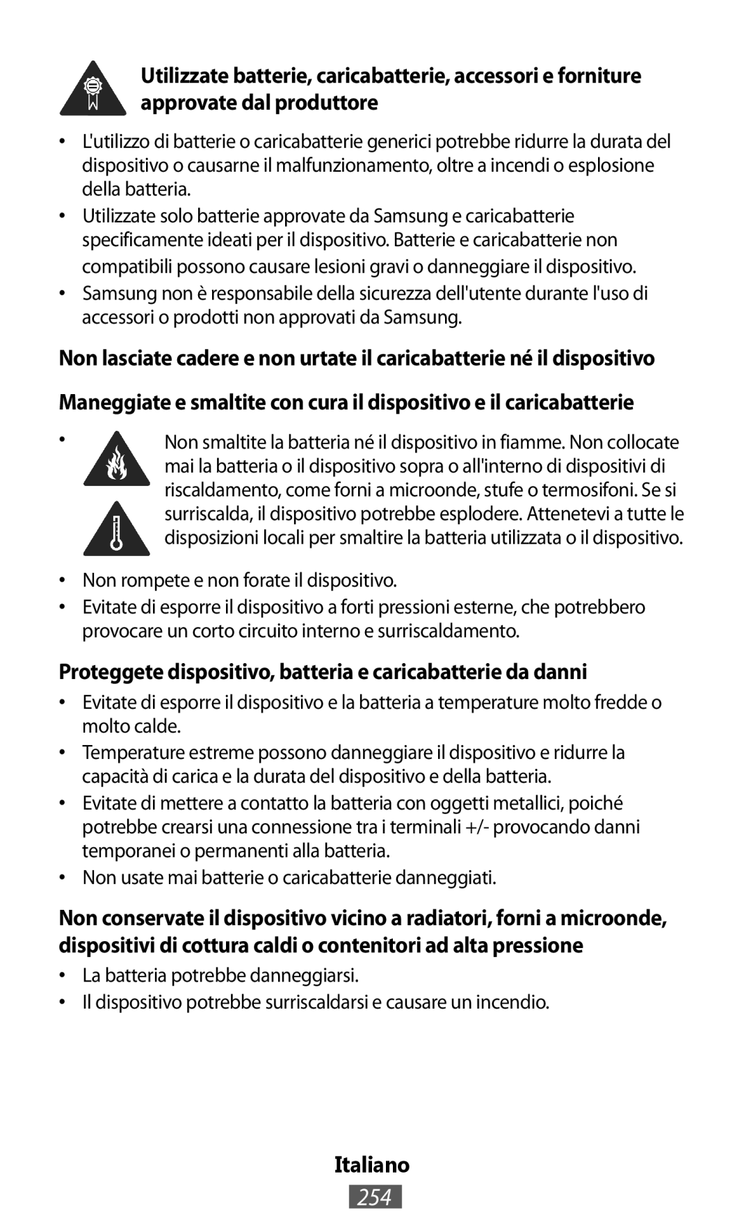 Samsung GT-I9505ZWAAMO, GT-I9195ZKADBT, GT-I9195DKYPLS manual 254, Proteggete dispositivo, batteria e caricabatterie da danni 