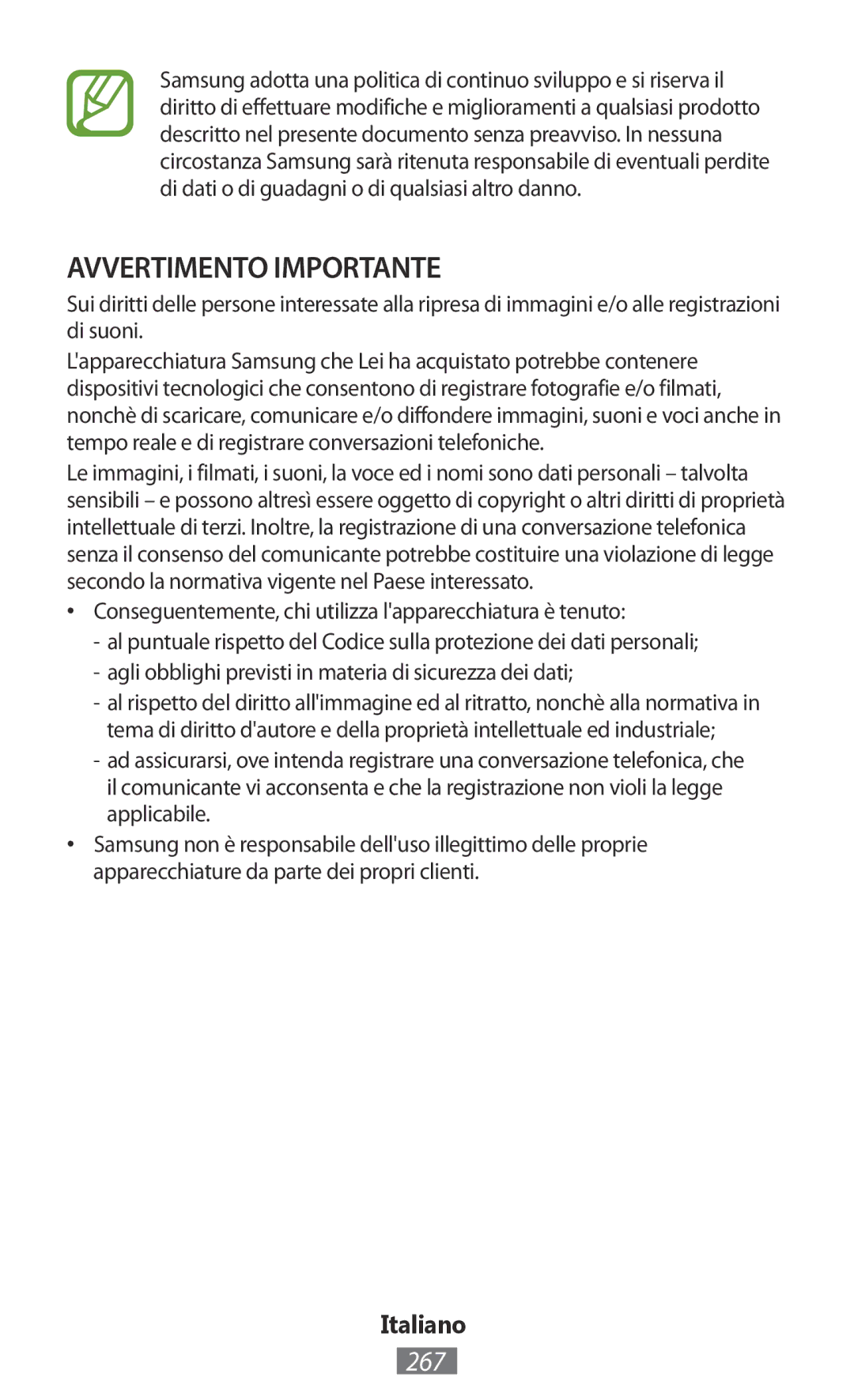 Samsung GT-I9505ZWACOA, GT-I9195ZKADBT, GT-I9195DKYPLS manual 267, Conseguentemente, chi utilizza lapparecchiatura è tenuto 