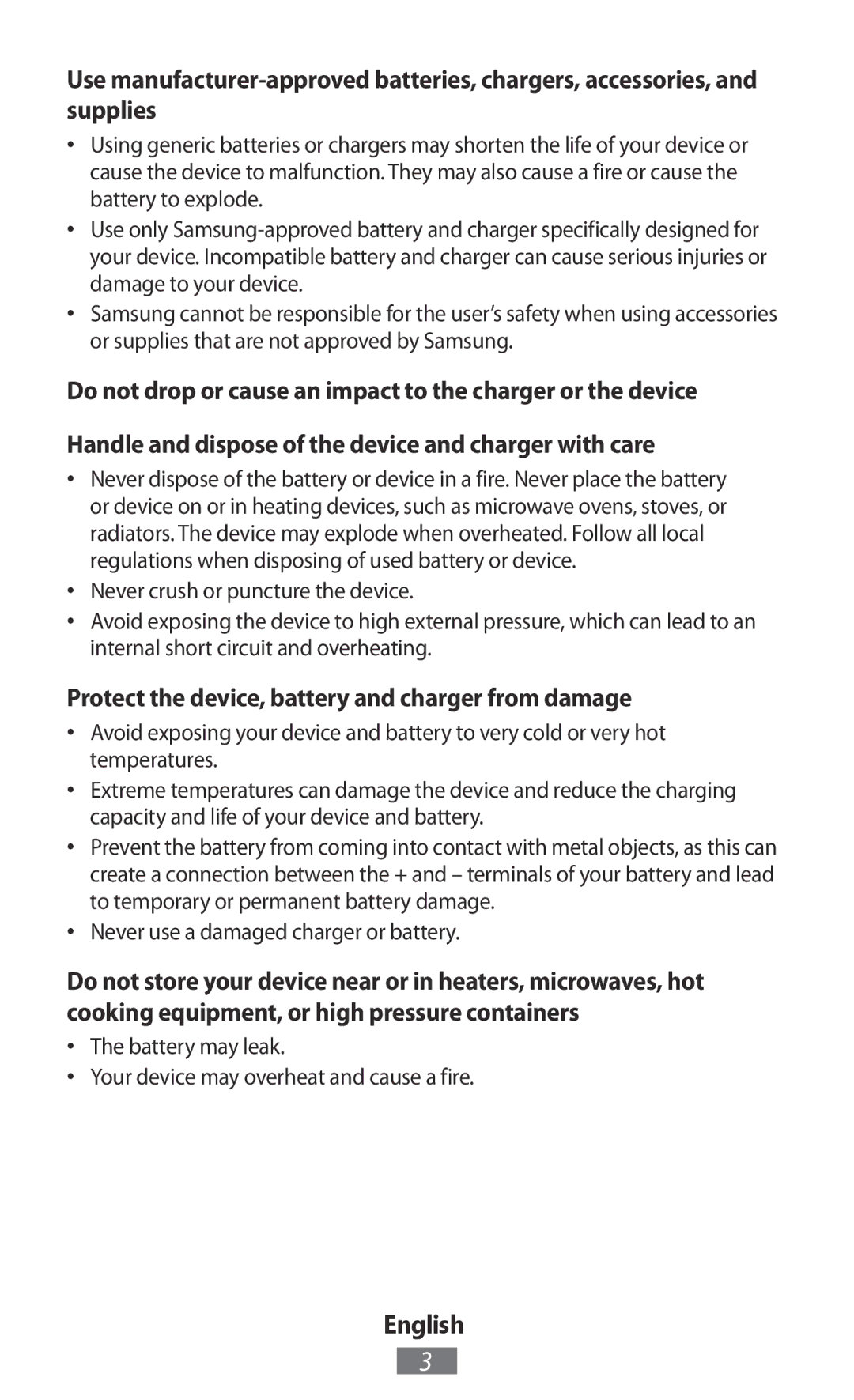 Samsung GT-I9195ZKAWIN, GT-I9195ZKADBT, GT-I9195DKYPLS, GT-S5310KWHDBT Protect the device, battery and charger from damage 