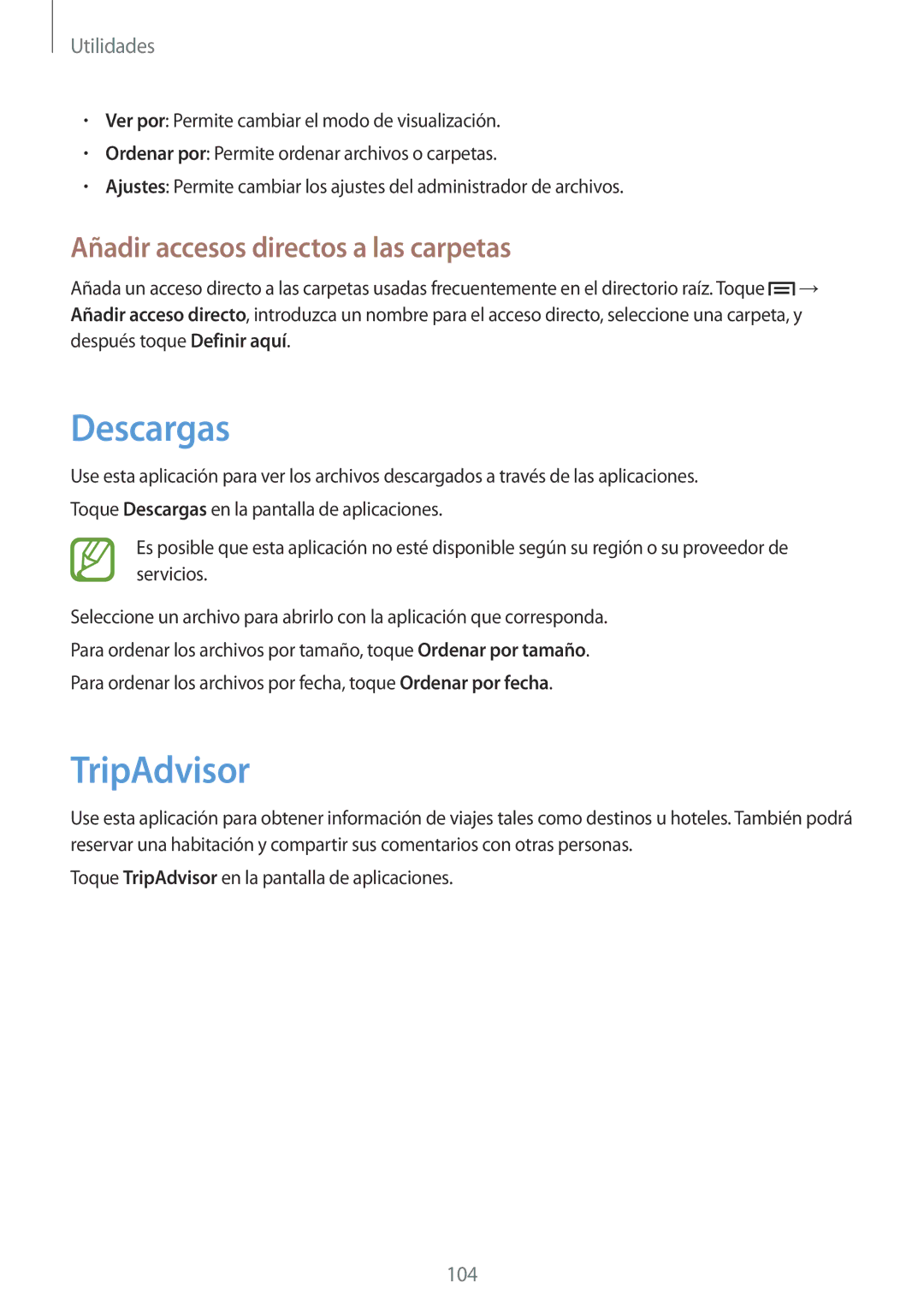 Samsung GT-I9195ZKAXEF, GT-I9195ZKADBT, GT-I9195ZKAMEO manual Descargas, TripAdvisor, Añadir accesos directos a las carpetas 