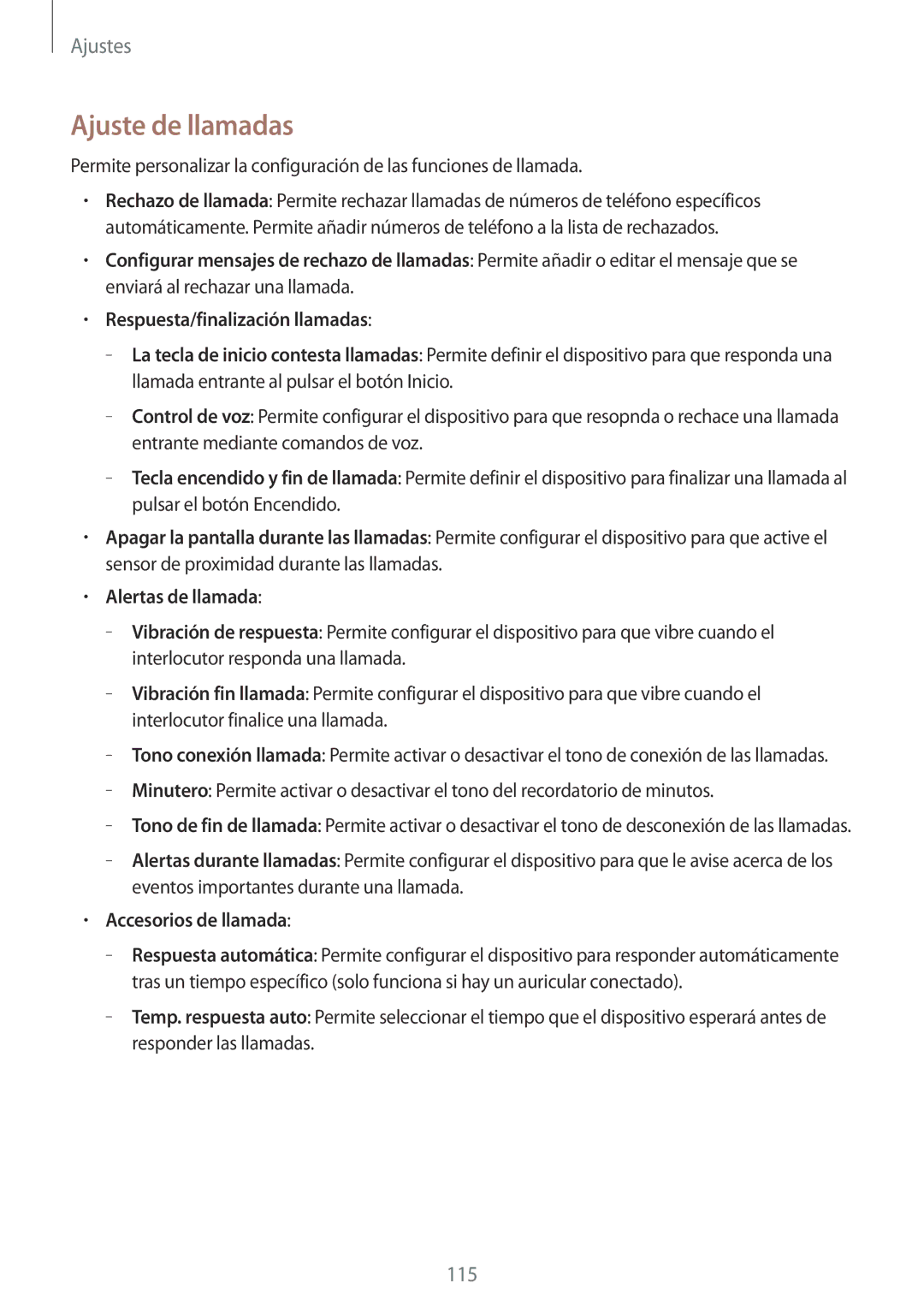 Samsung GT-I9195ZKASEB, GT-I9195ZKADBT, GT-I9195ZKAMEO manual Ajuste de llamadas, Alertas de llamada, Accesorios de llamada 