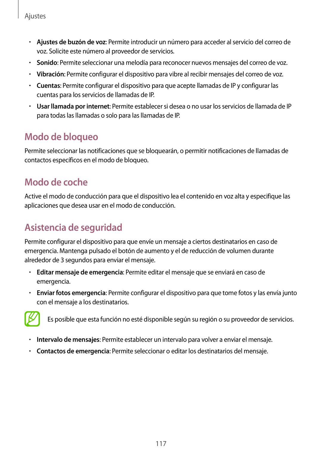 Samsung GT-I9195ZWIETL, GT-I9195ZKADBT, GT-I9195ZKAMEO manual Modo de bloqueo, Modo de coche, Asistencia de seguridad 