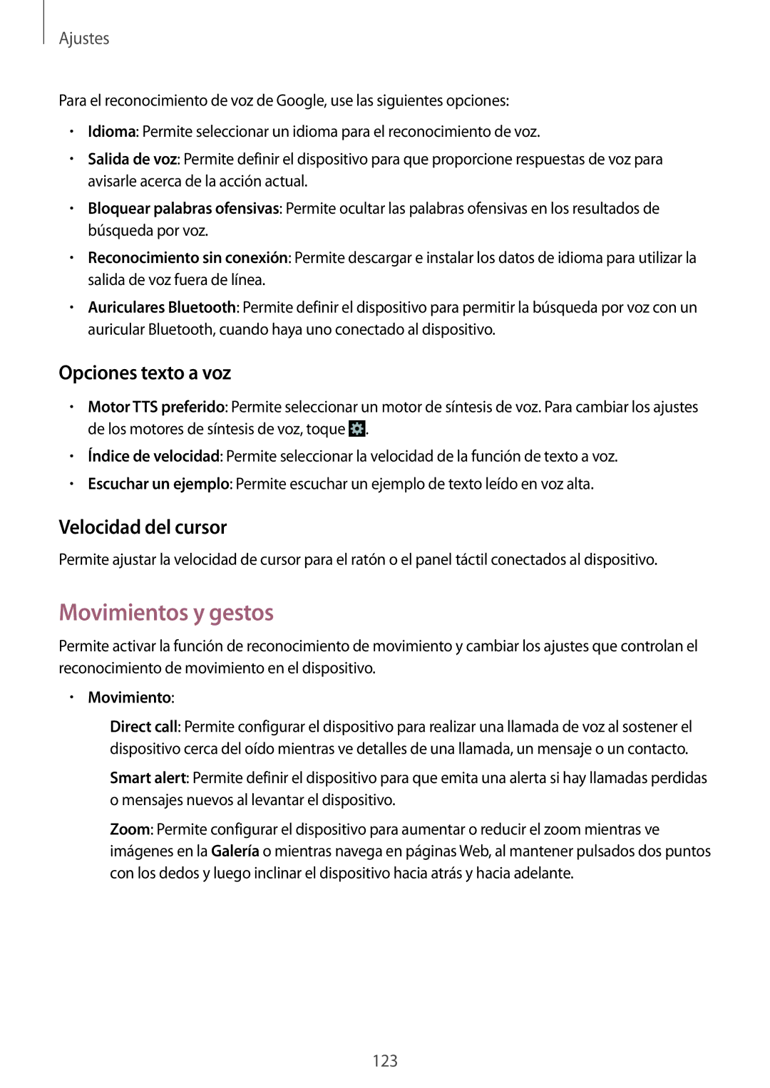 Samsung GT-I9195ZYAPHE, GT-I9195ZKADBT, GT-I9195ZKAMEO Movimientos y gestos, Opciones texto a voz, Velocidad del cursor 