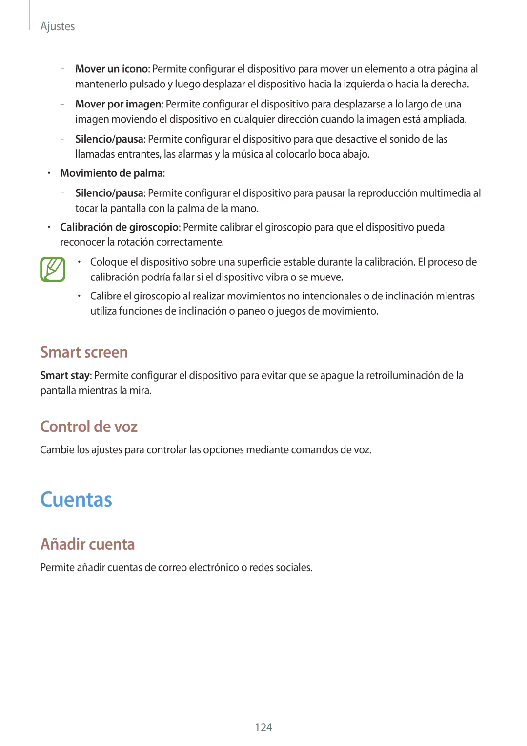 Samsung GT-I9195ZWAPHE, GT-I9195ZKADBT manual Cuentas, Smart screen, Control de voz, Añadir cuenta, Movimiento de palma 