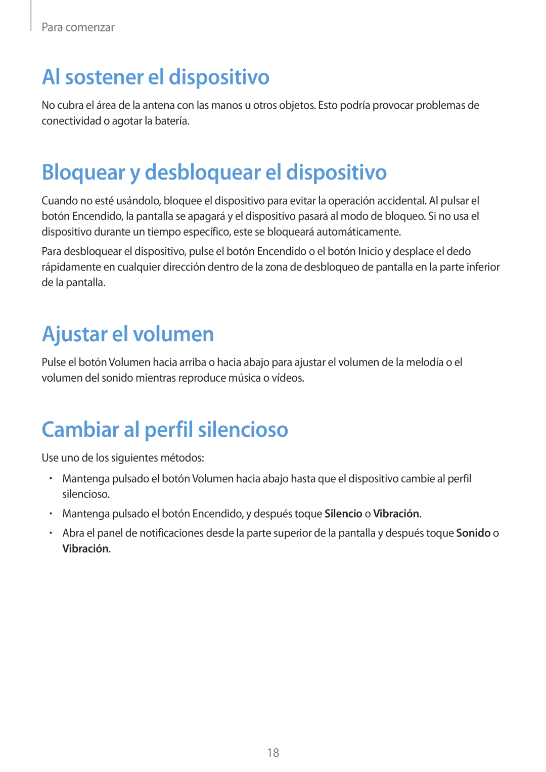 Samsung GT-I9195ZWAPHN manual Al sostener el dispositivo, Bloquear y desbloquear el dispositivo, Ajustar el volumen 