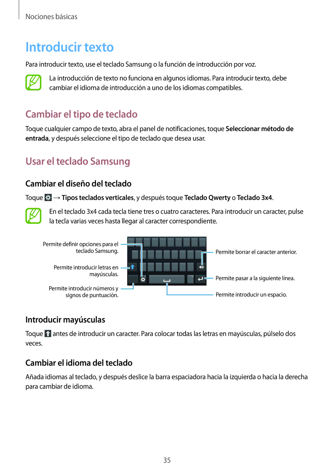 Samsung GT-I9195ZYAPHE, GT-I9195ZKADBT manual Introducir texto, Cambiar el tipo de teclado, Usar el teclado Samsung 