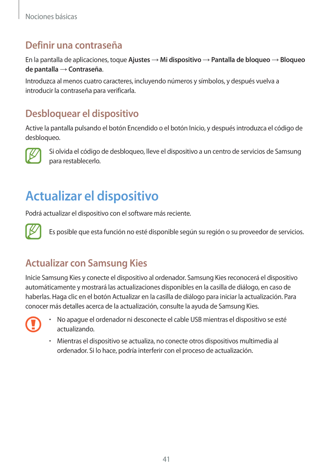 Samsung GT-I9195ZWABTU, GT-I9195ZKADBT manual Actualizar el dispositivo, Definir una contraseña, Desbloquear el dispositivo 