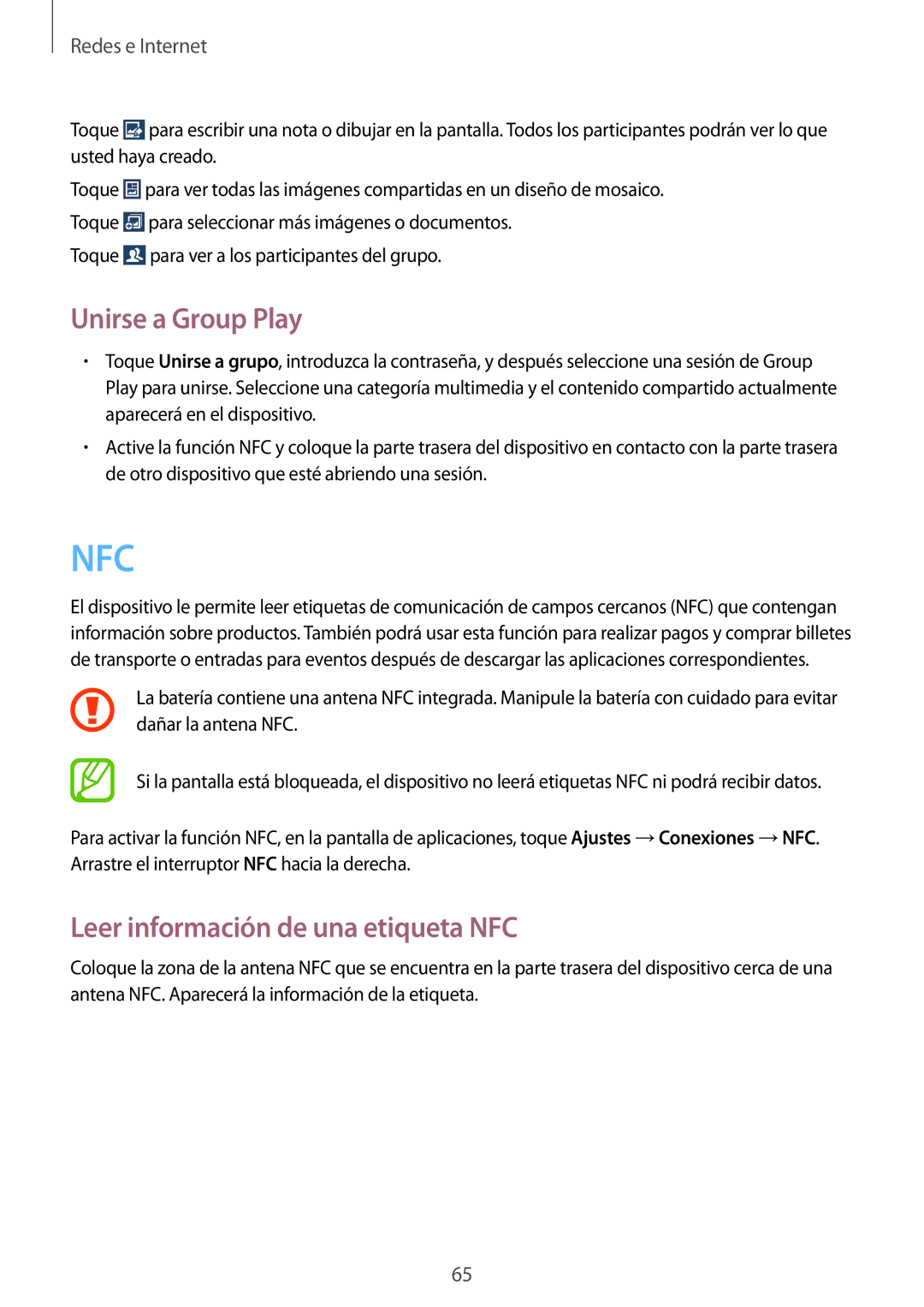 Samsung GT-I9195ZKAPRO, GT-I9195ZKADBT, GT-I9195ZKAMEO manual Unirse a Group Play, Leer información de una etiqueta NFC 